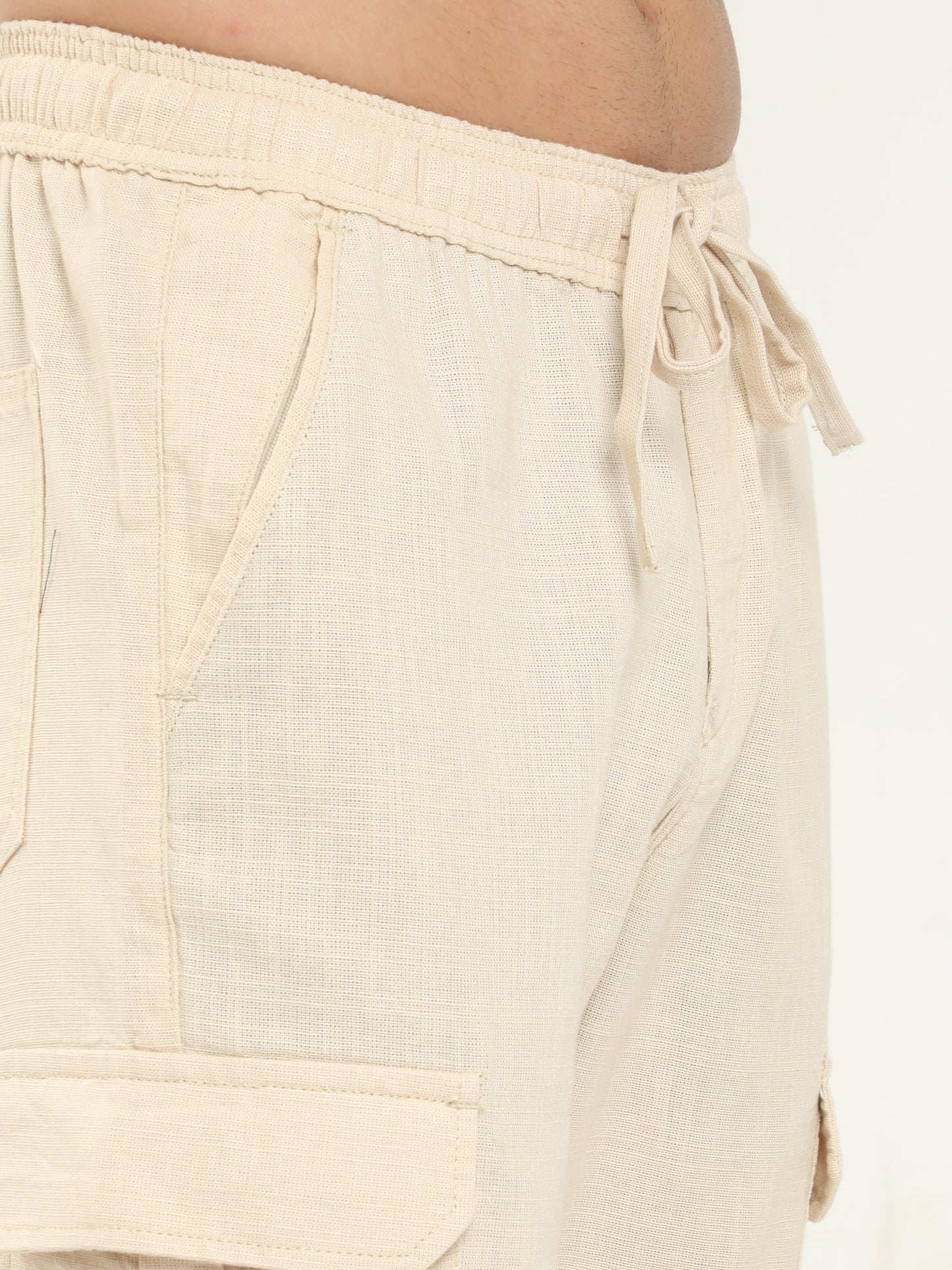 Men Lazy Beige Linen Pants