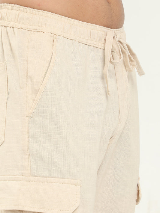 Men Lazy Beige Linen Pants