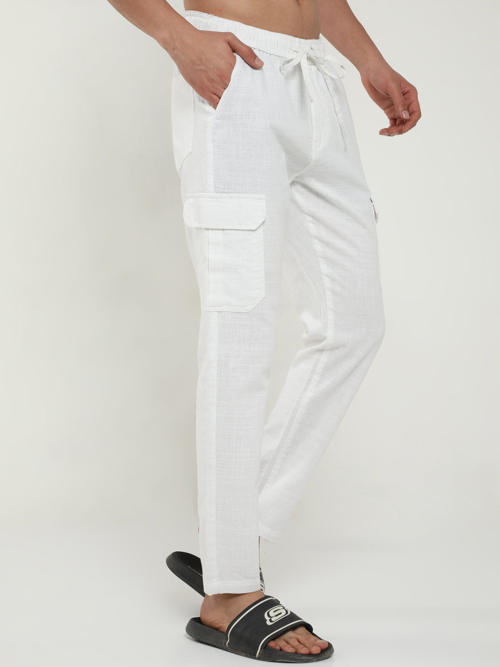 Men Lazy White Linen Pants