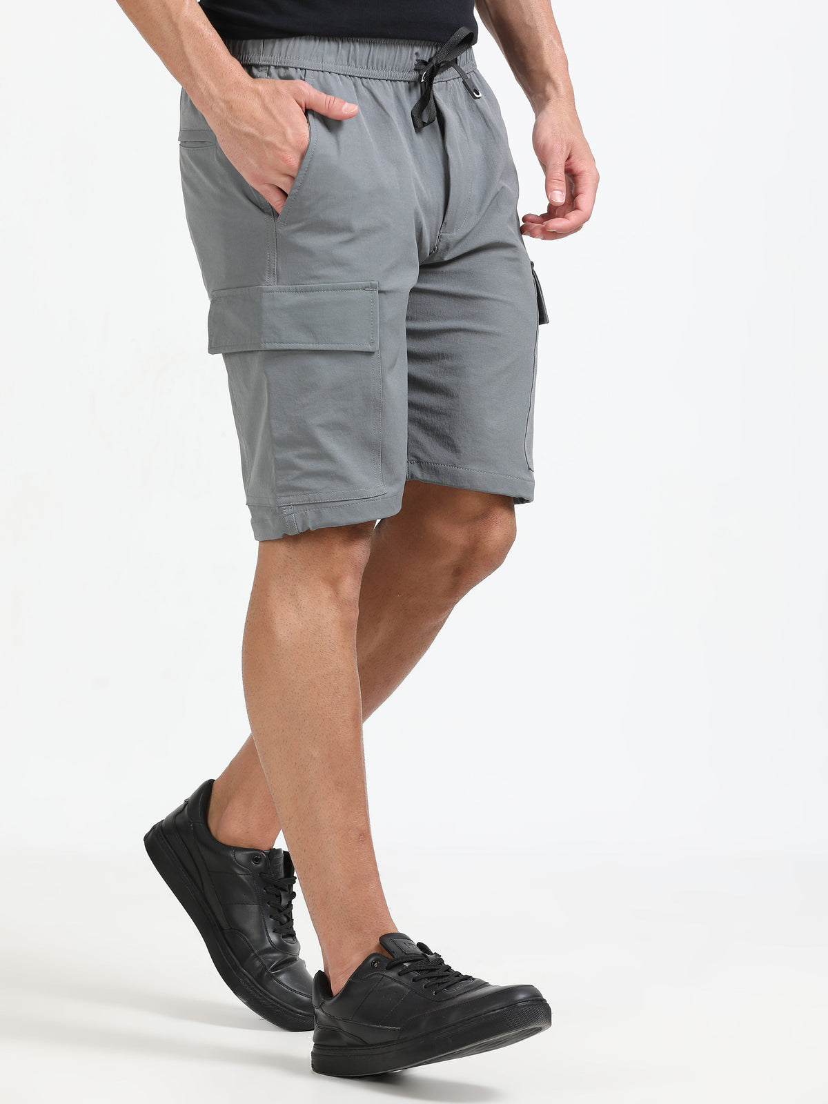 Men Parachute Cargo Shorts-Lt Grey
