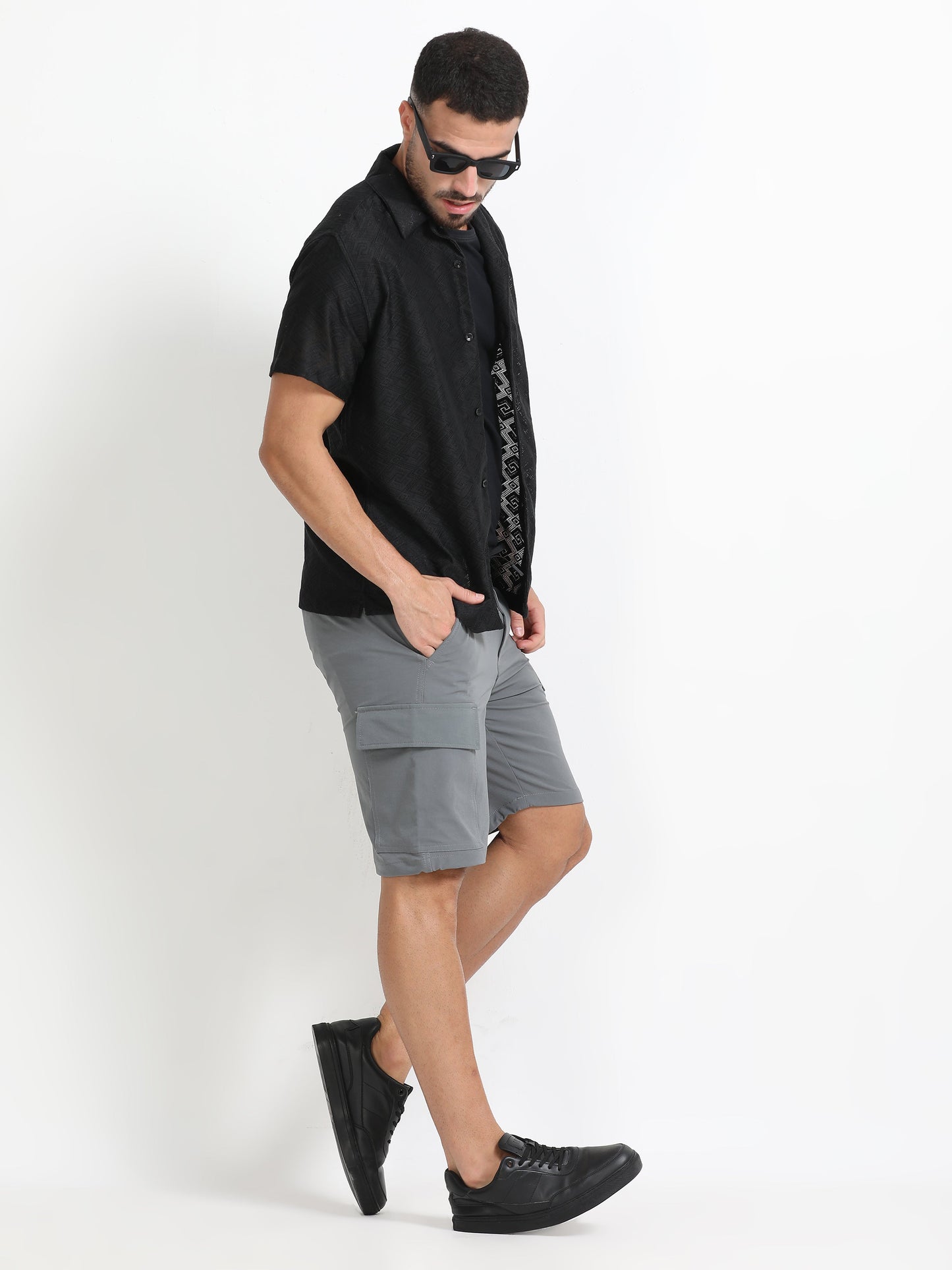 Men Parachute Cargo Shorts-Lt Grey
