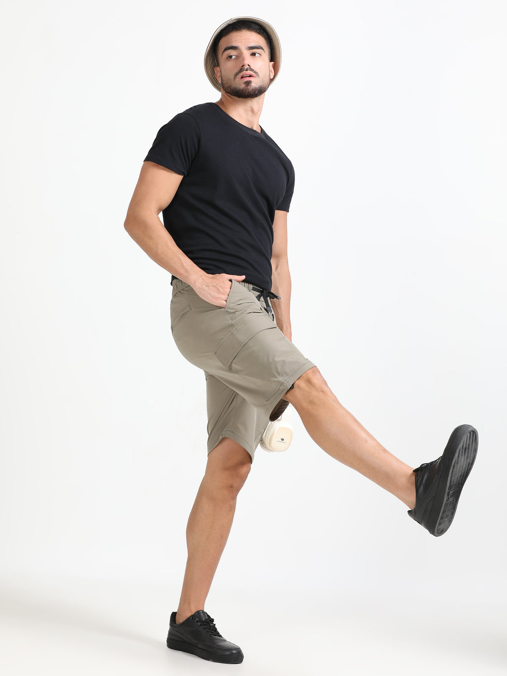 Men Parachute Cargo Shorts-Biscuit