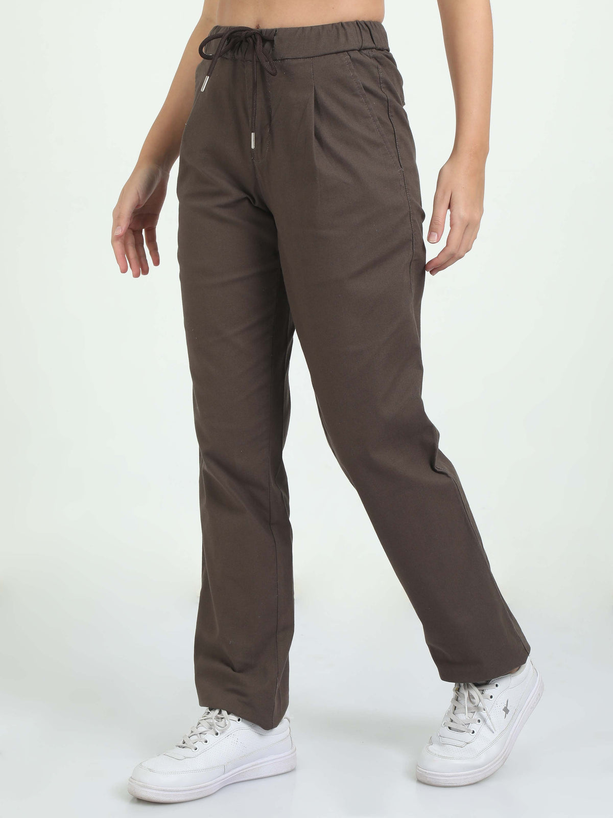 Women Lazy Linen Pleat Pant-Brown