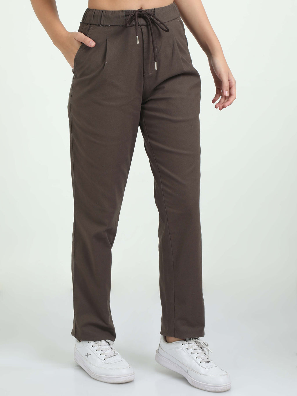Women Lazy Linen Pleat Pant-Brown