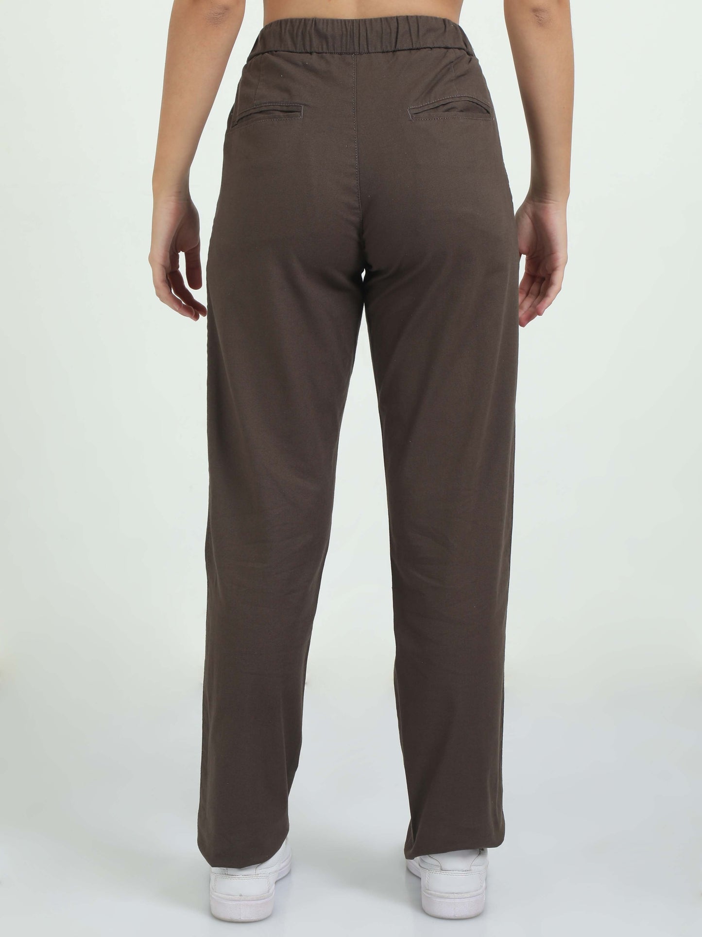 Women Lazy Linen Pleat Pant-Brown