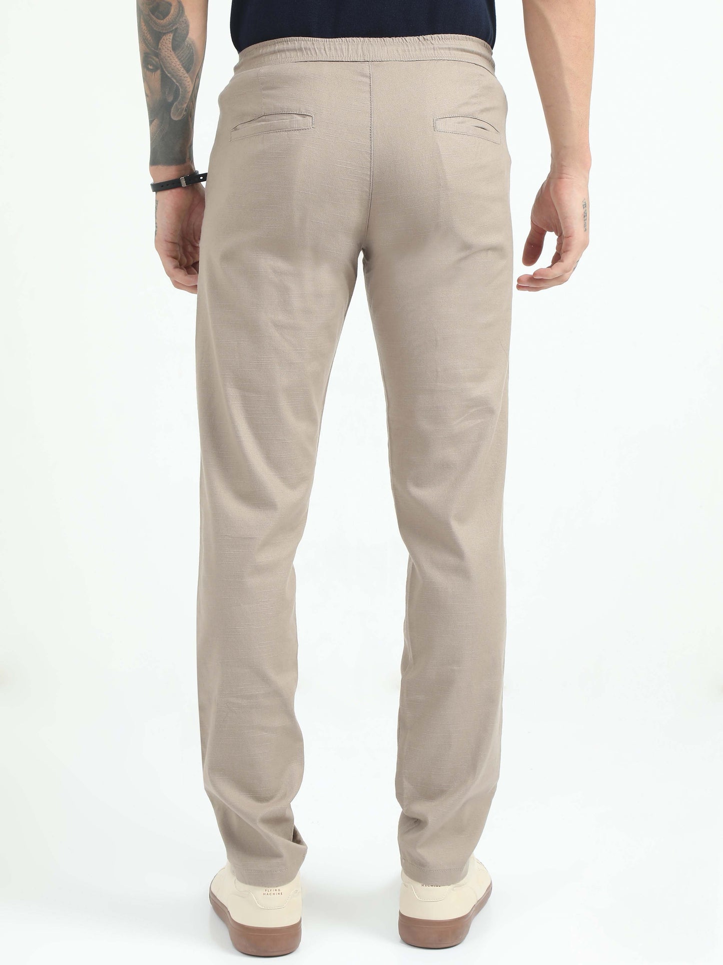 Men Comfy Linen Trousers-Camel