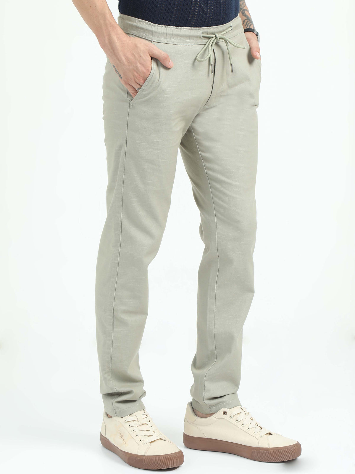 Men Comfy Linen Trousers-Fern