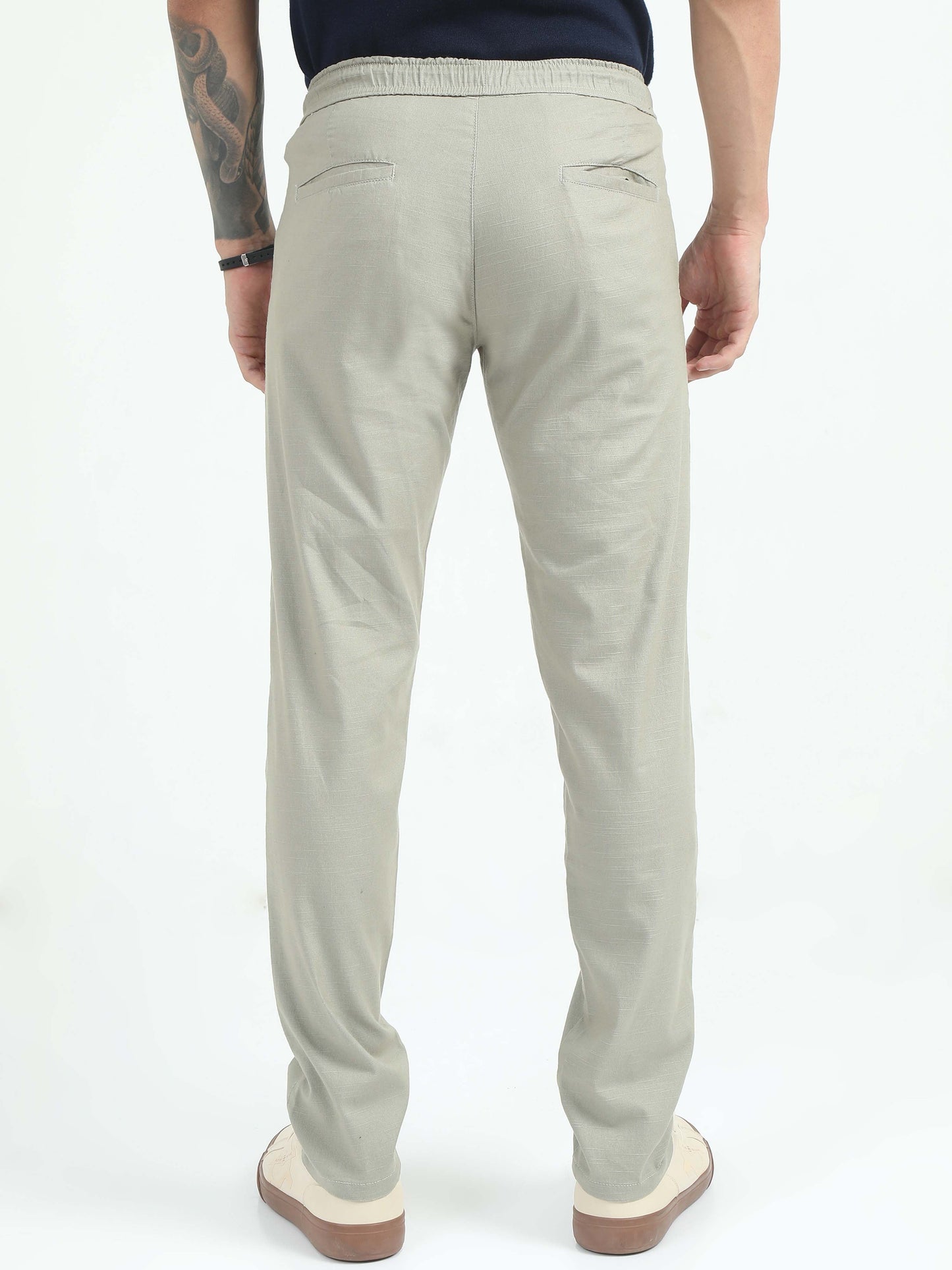 Men Comfy Linen Trousers-Fern