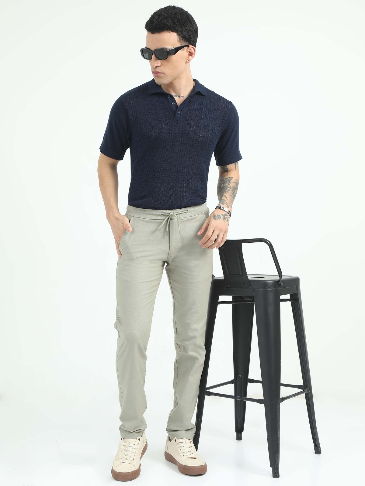 Men Comfy Linen Trousers-Fern