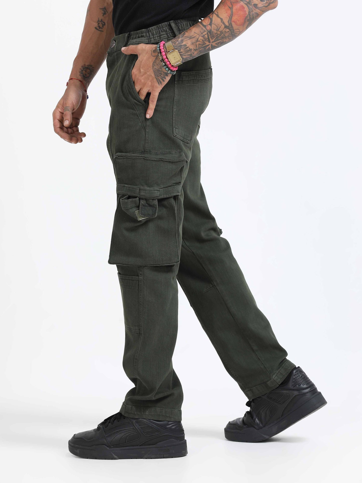 TwillTrek Overdyed Denim Cargo In Olive