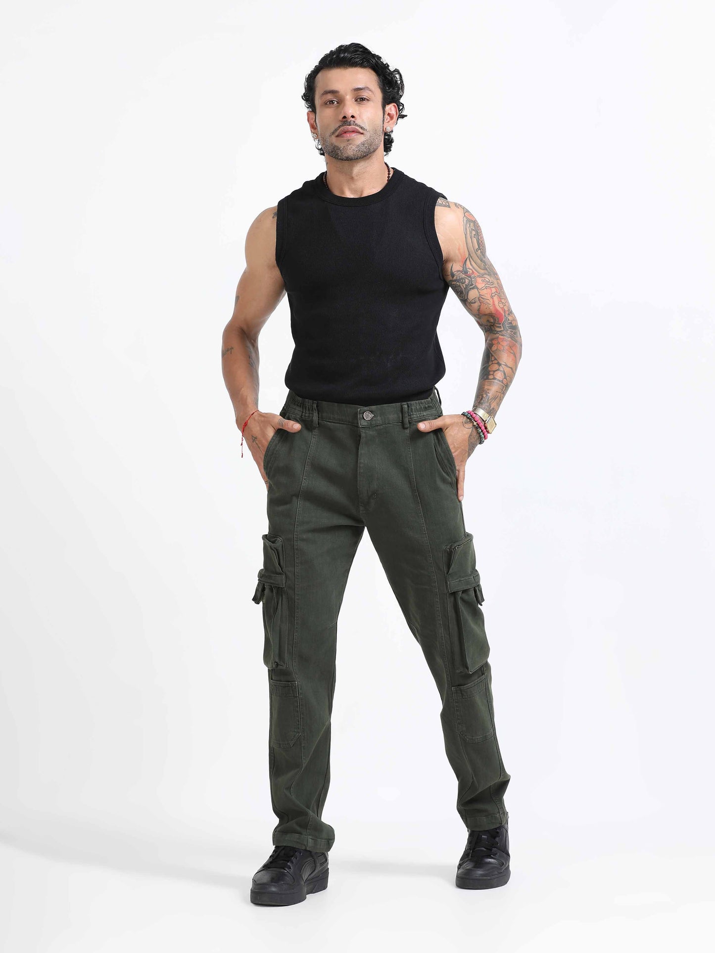 TwillTrek Overdyed Denim Cargo In Olive