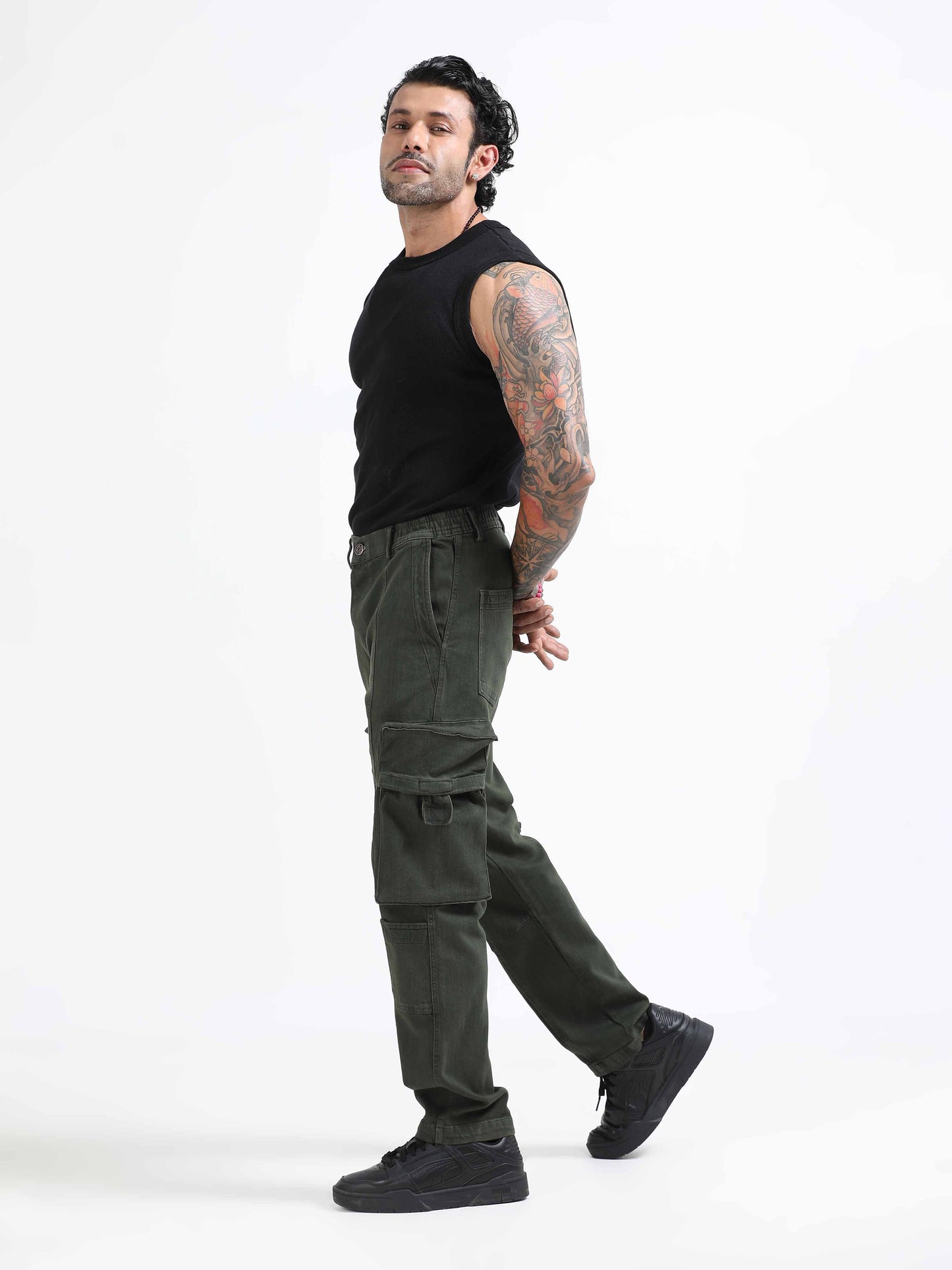 TwillTrek Overdyed Denim Cargo In Olive