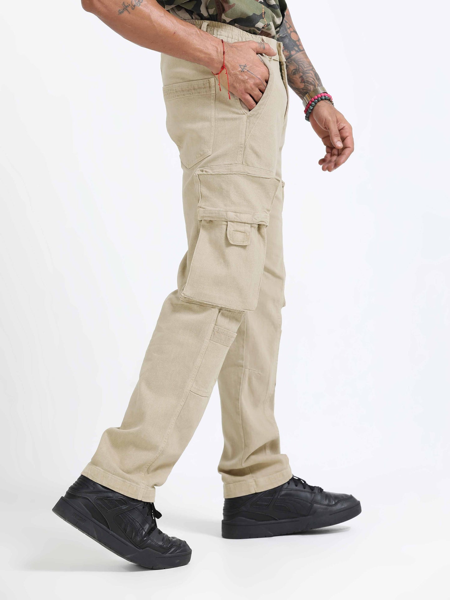 TwillTrek Overdyed Denim Cargo In Cream