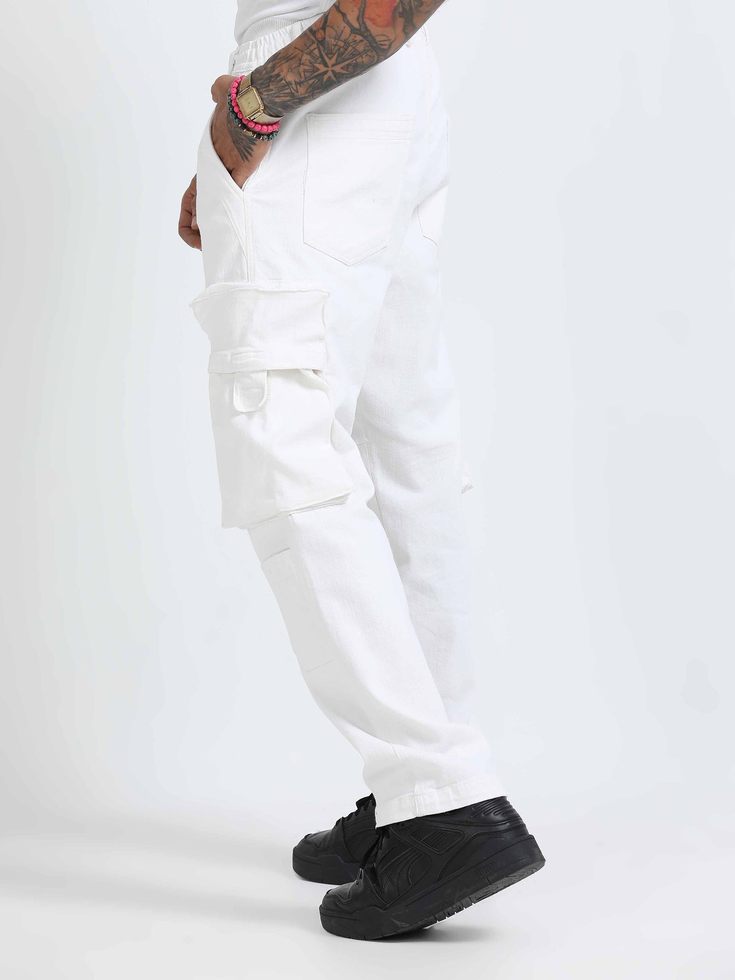 TwillTrek Overdyed Denim Cargo In White