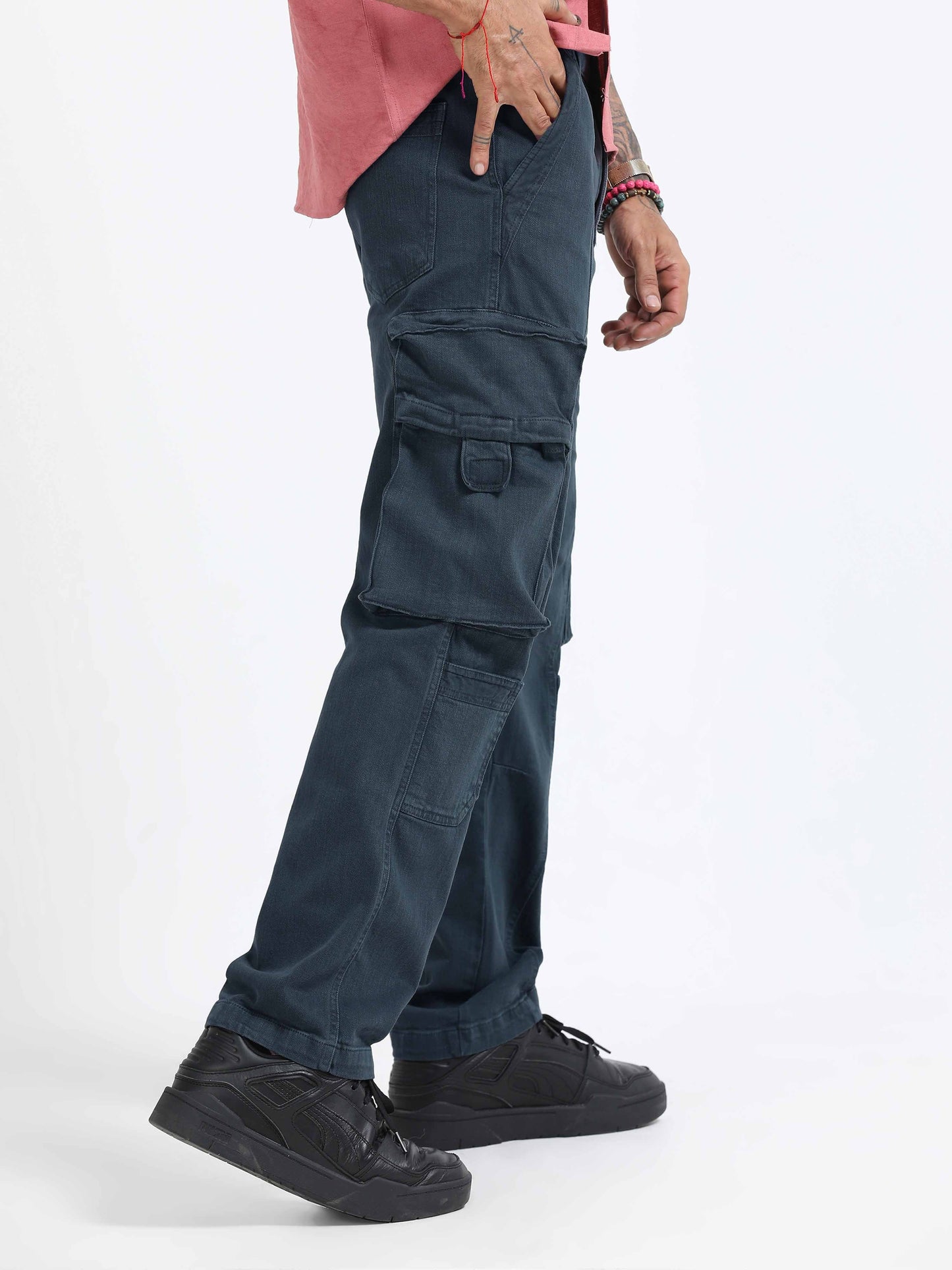 TwillTrek Overdyed Denim Cargo In Ash Blue