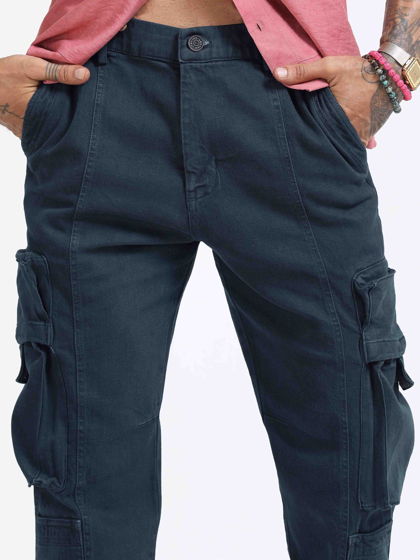TwillTrek Overdyed Denim Cargo In Ash Blue