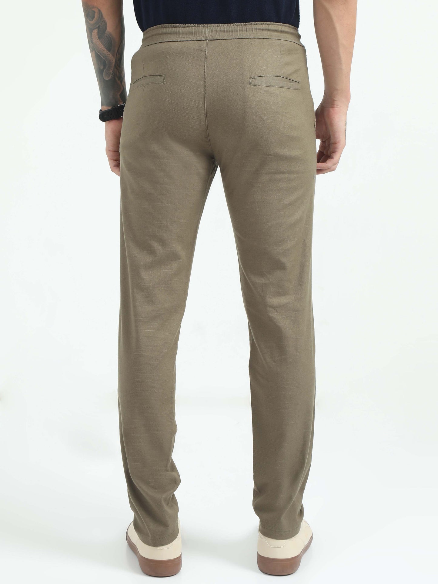 Men Comfy Linen Trousers-Olive