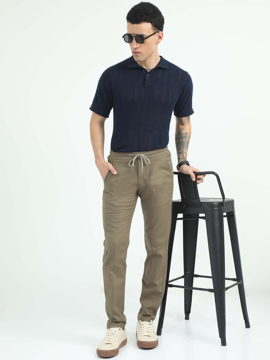 Men Comfy Linen Trousers-Olive