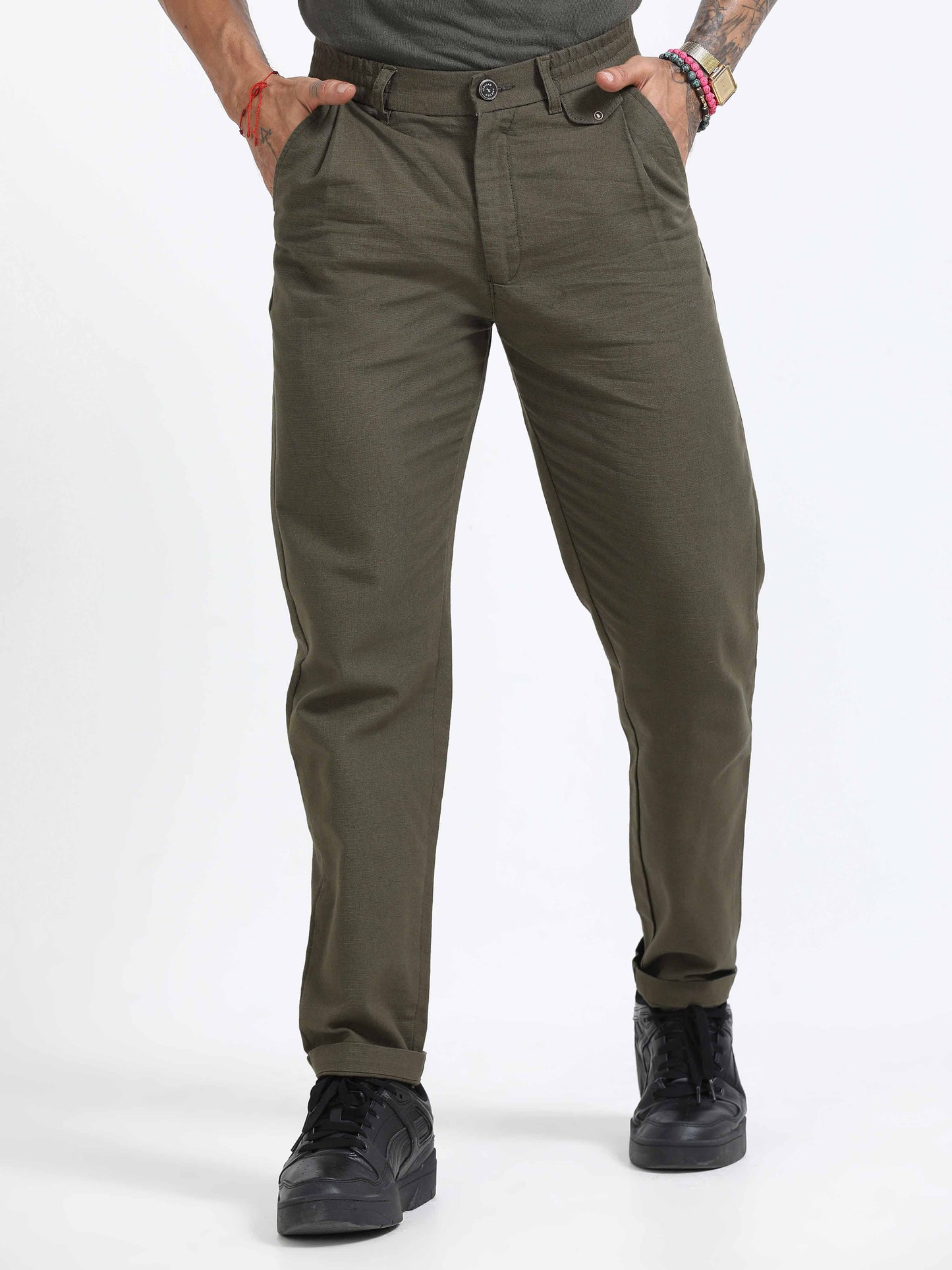 Elite Pleated Trouser - Linen Feels In Olive