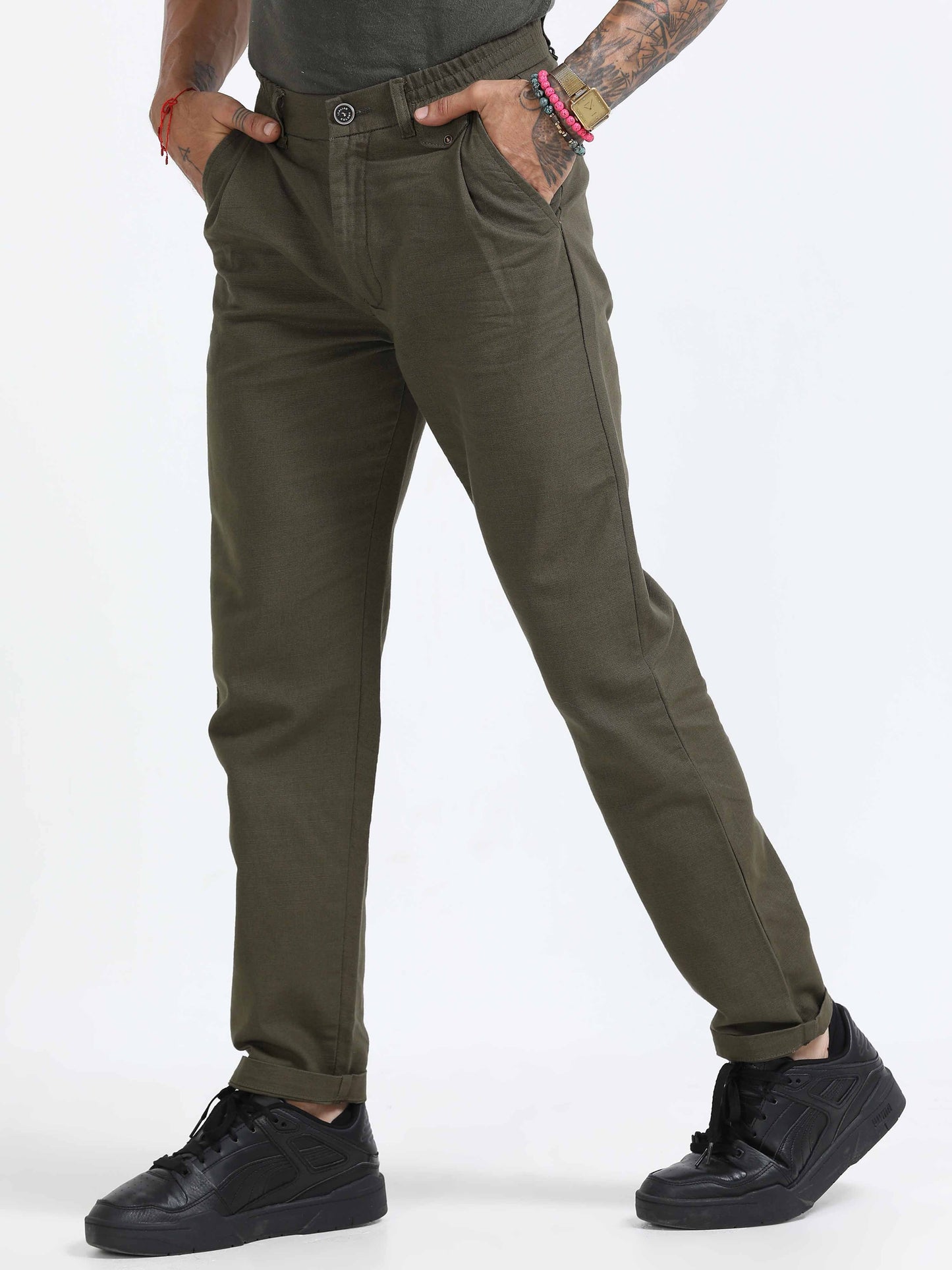 Elite Pleated Trouser - Linen Feels In Olive