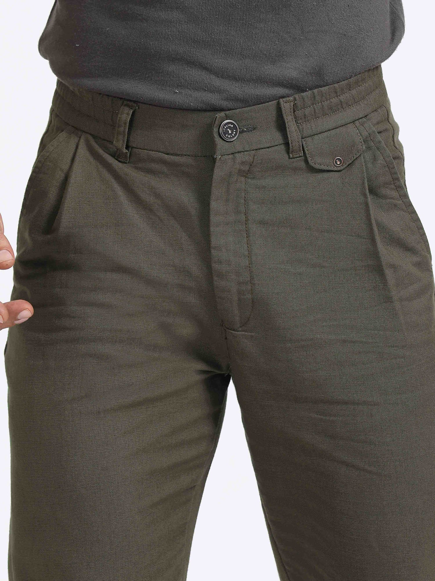 Elite Pleated Trouser - Linen Feels In Olive