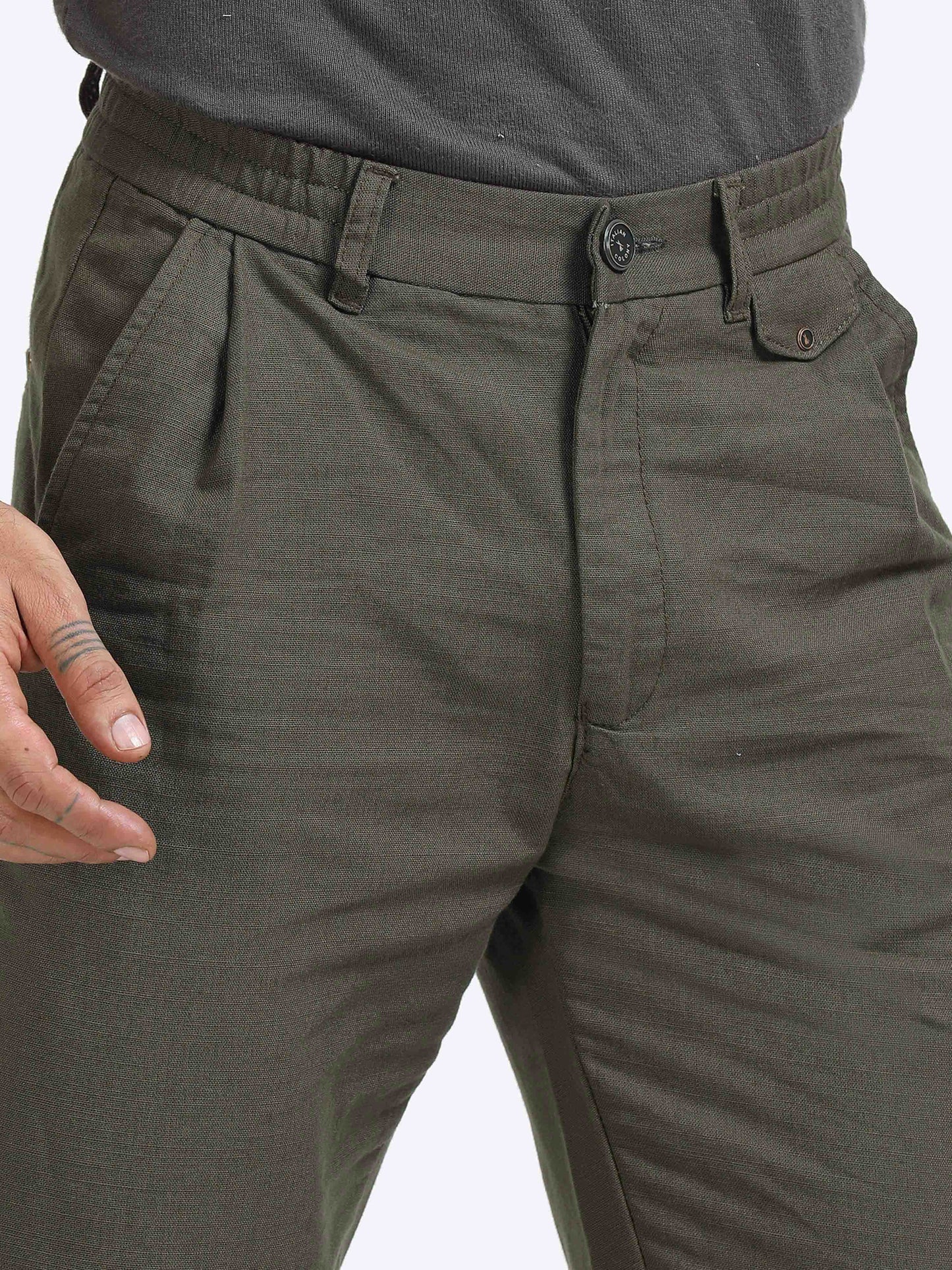 Elite Pleated Trouser - Linen Feels In Olive
