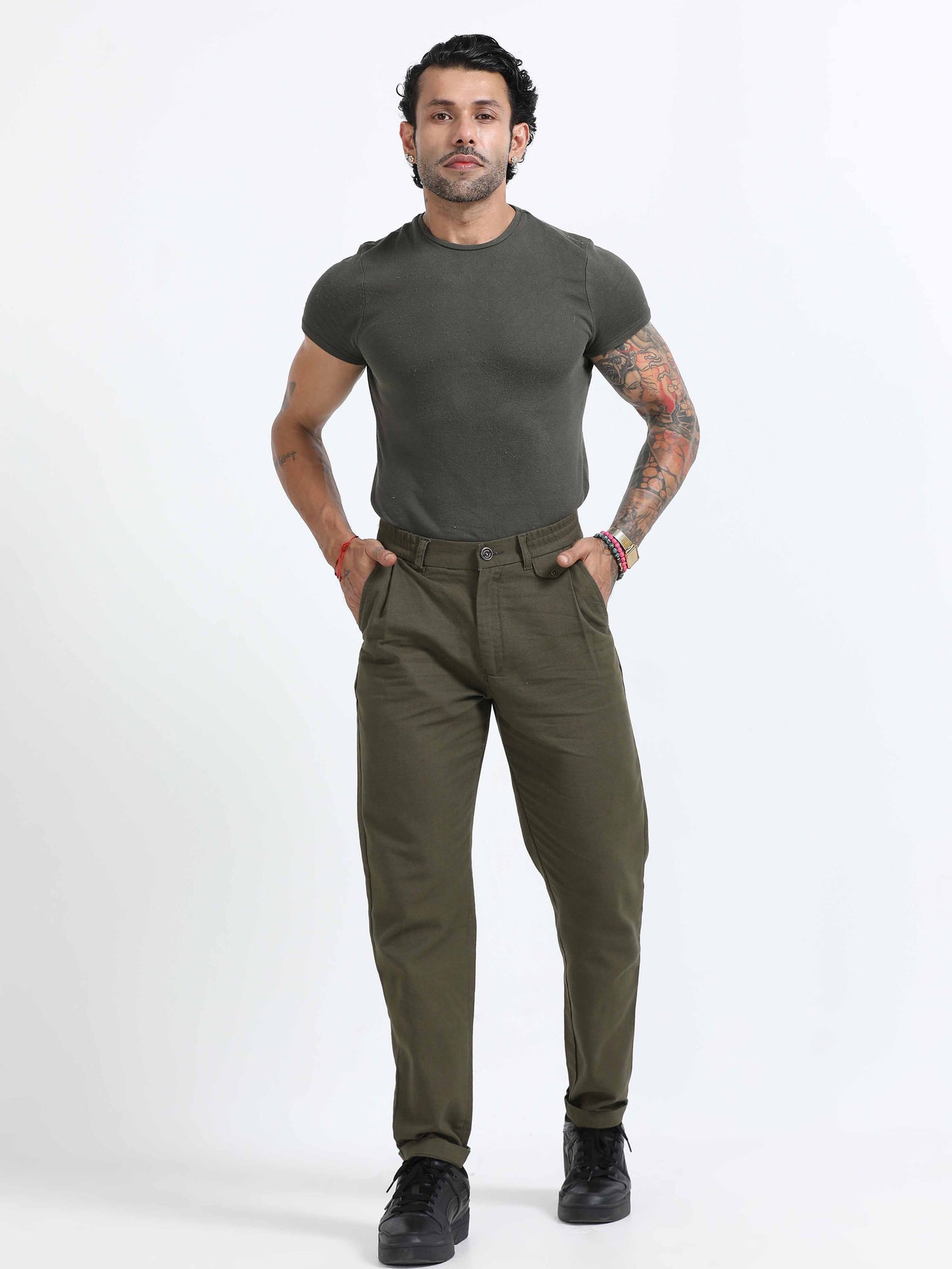Elite Pleated Trouser - Linen Feels In Olive