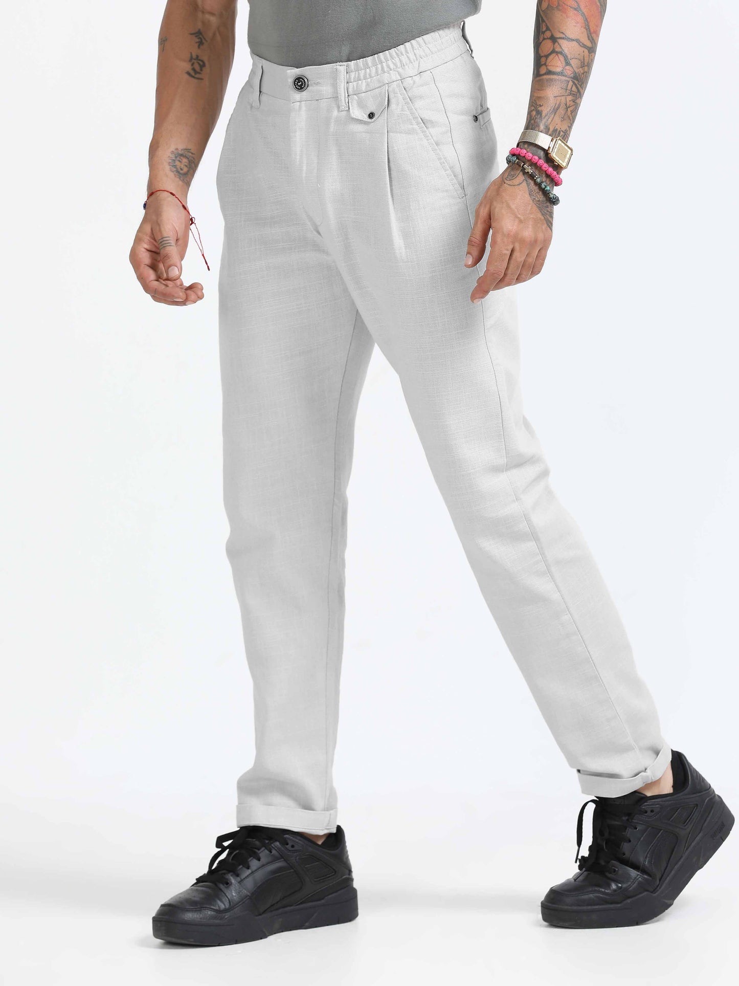 Elite Pleated Trouser - Linen Feels In Off White