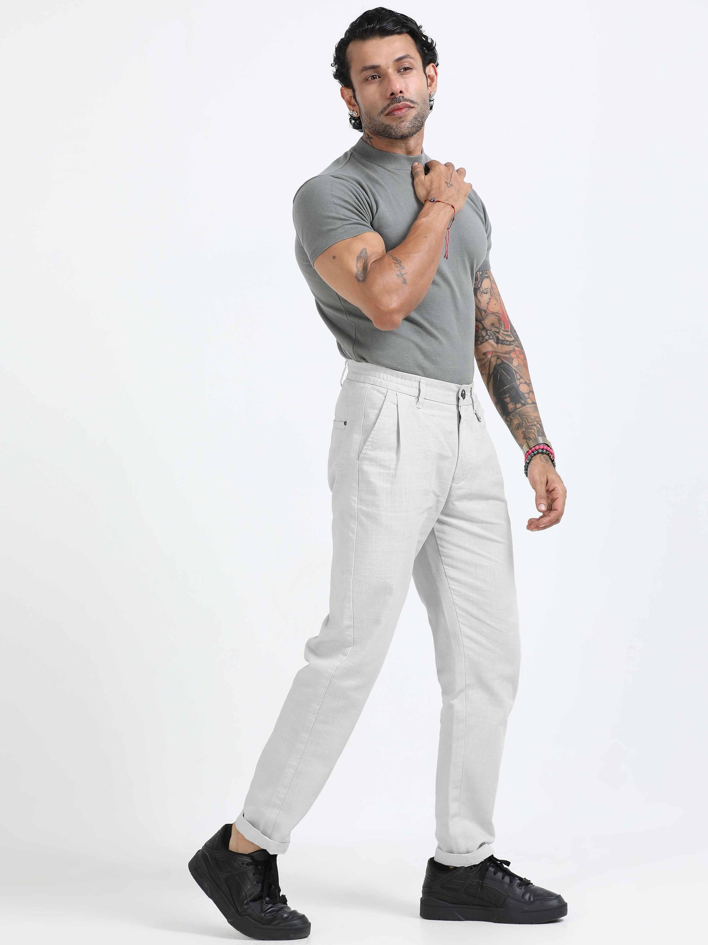 Elite Pleated Trouser - Linen Feels In Off White