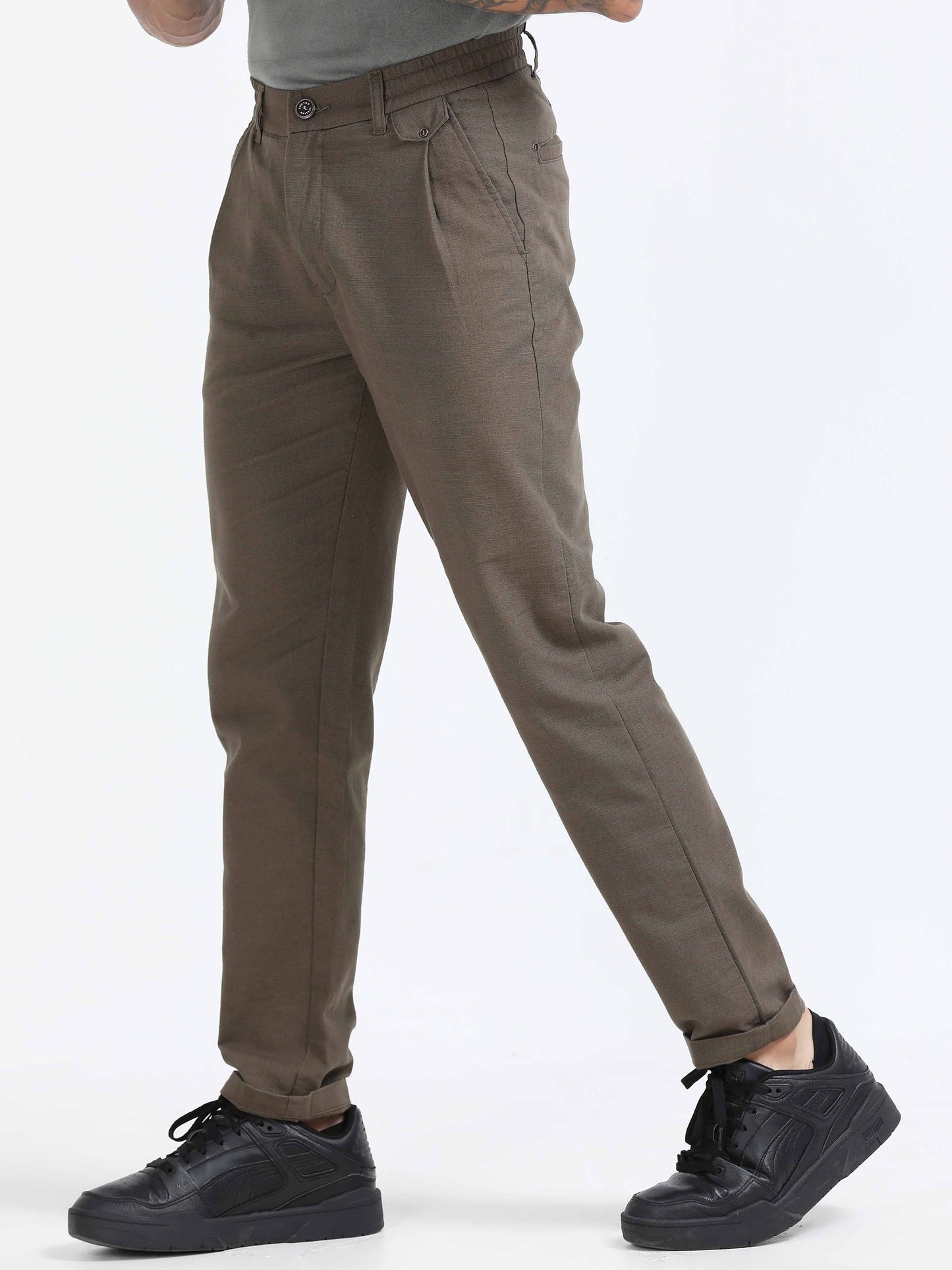 Elite Pleated Trouser - Linen Feels In Brown