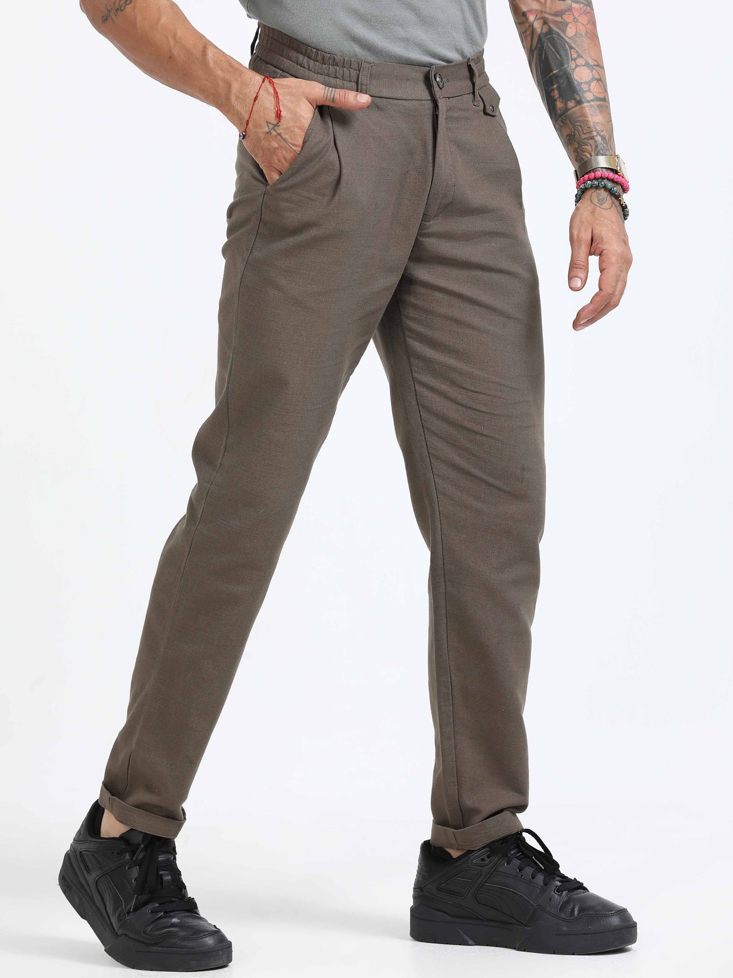 Elite Pleated Trouser - Linen Feels In Brown