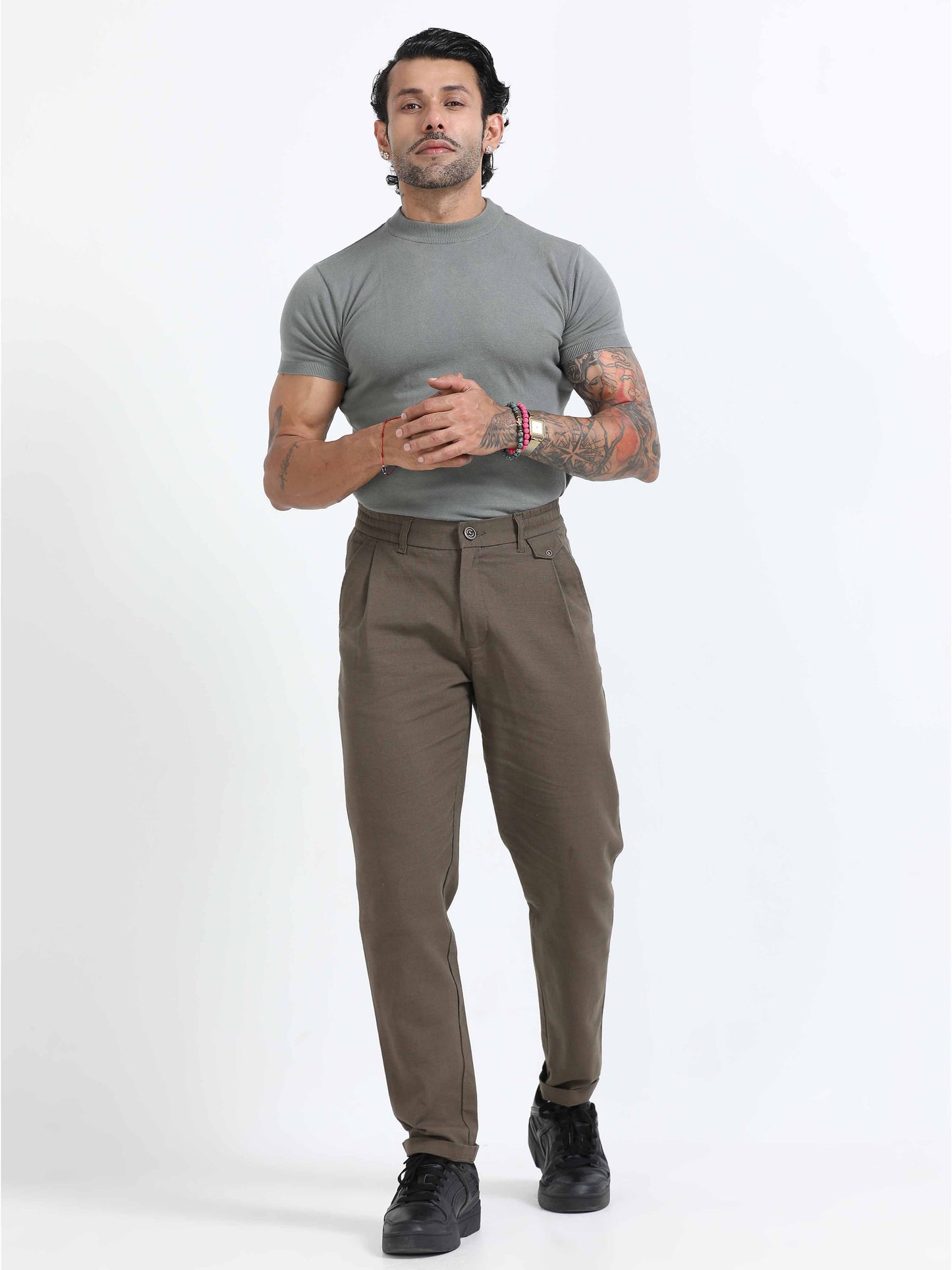 Elite Pleated Trouser - Linen Feels In Brown