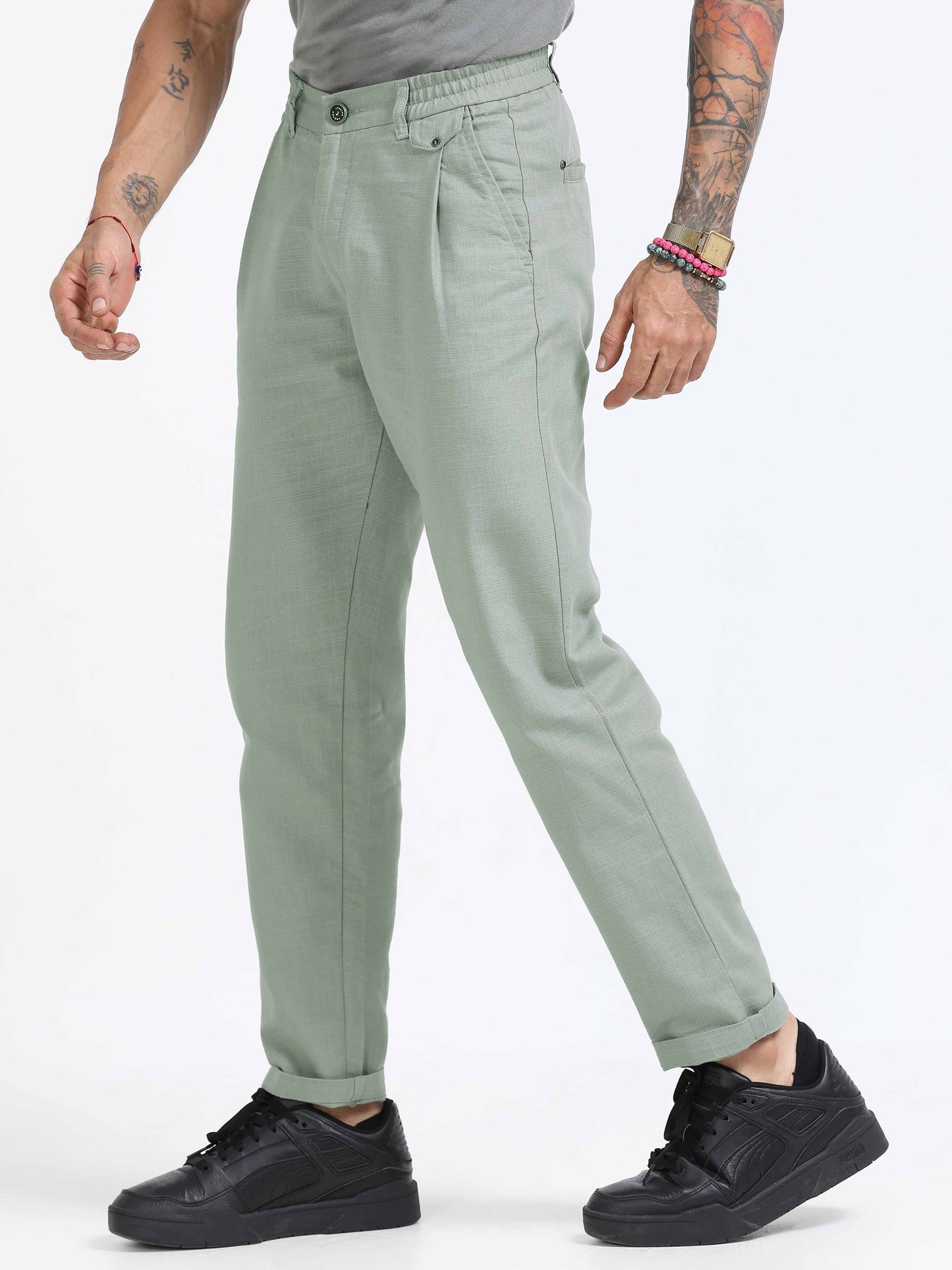 Elite Pleated Trouser - Linen Feels In Pistachio