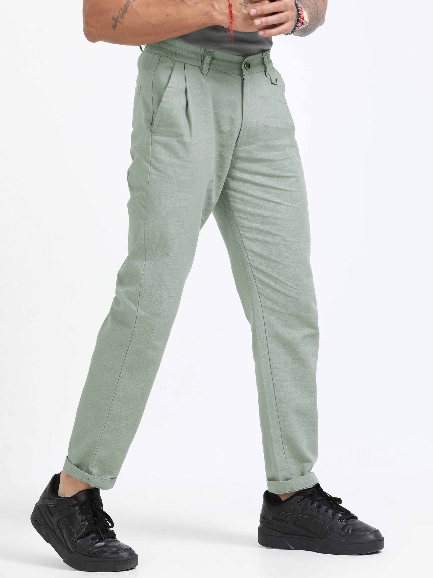 Elite Pleated Trouser - Linen Feels In Pistachio