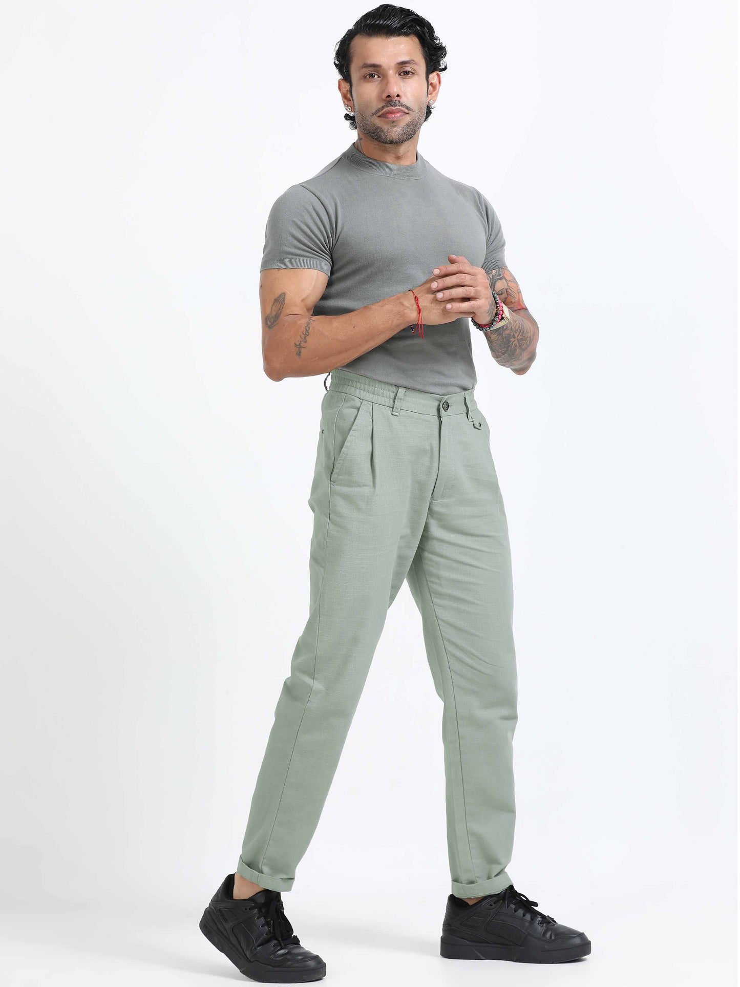 Elite Pleated Trouser - Linen Feels In Pistachio