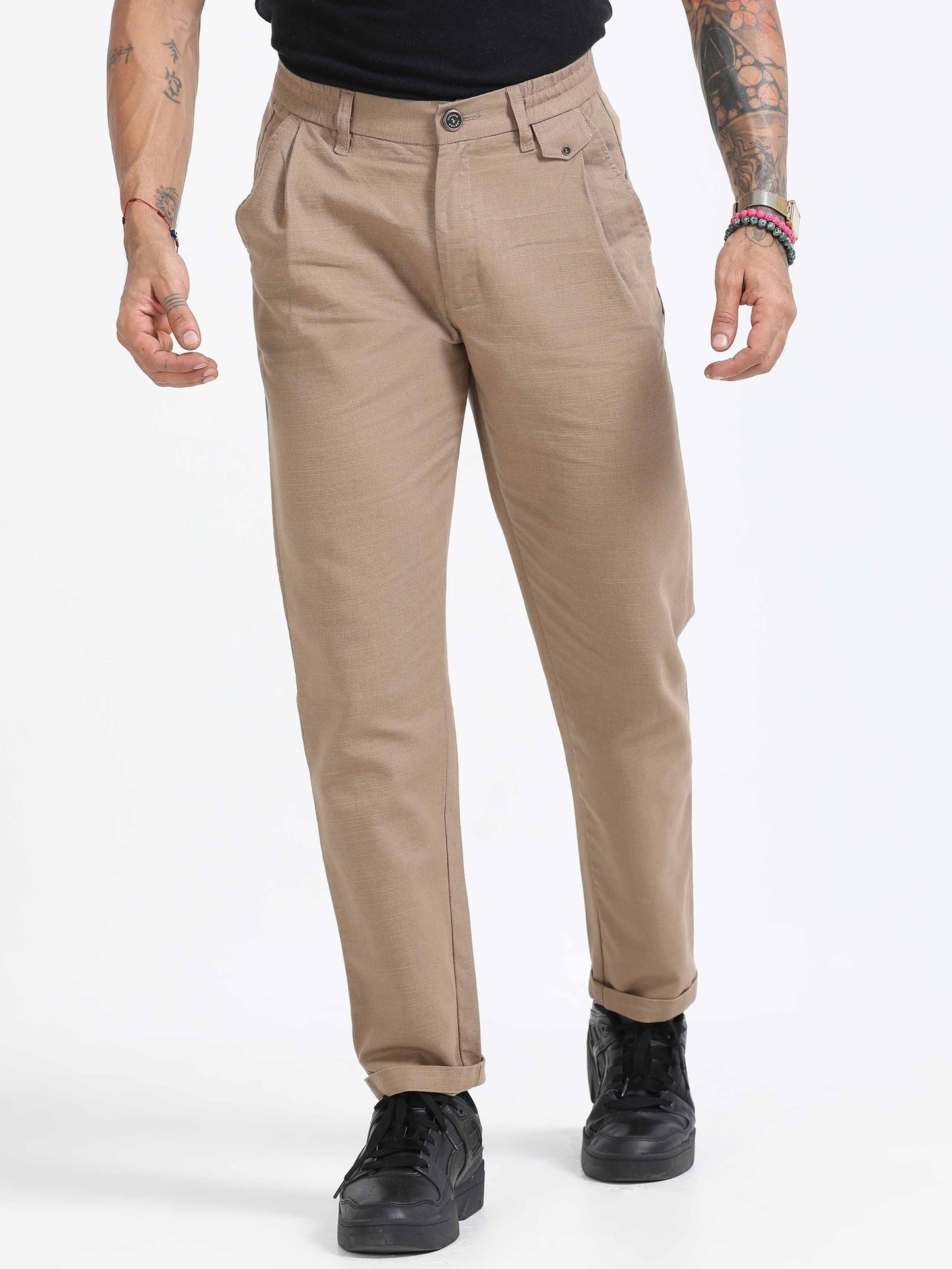Elite Pleated Trouser - Linen Feels In Khaki