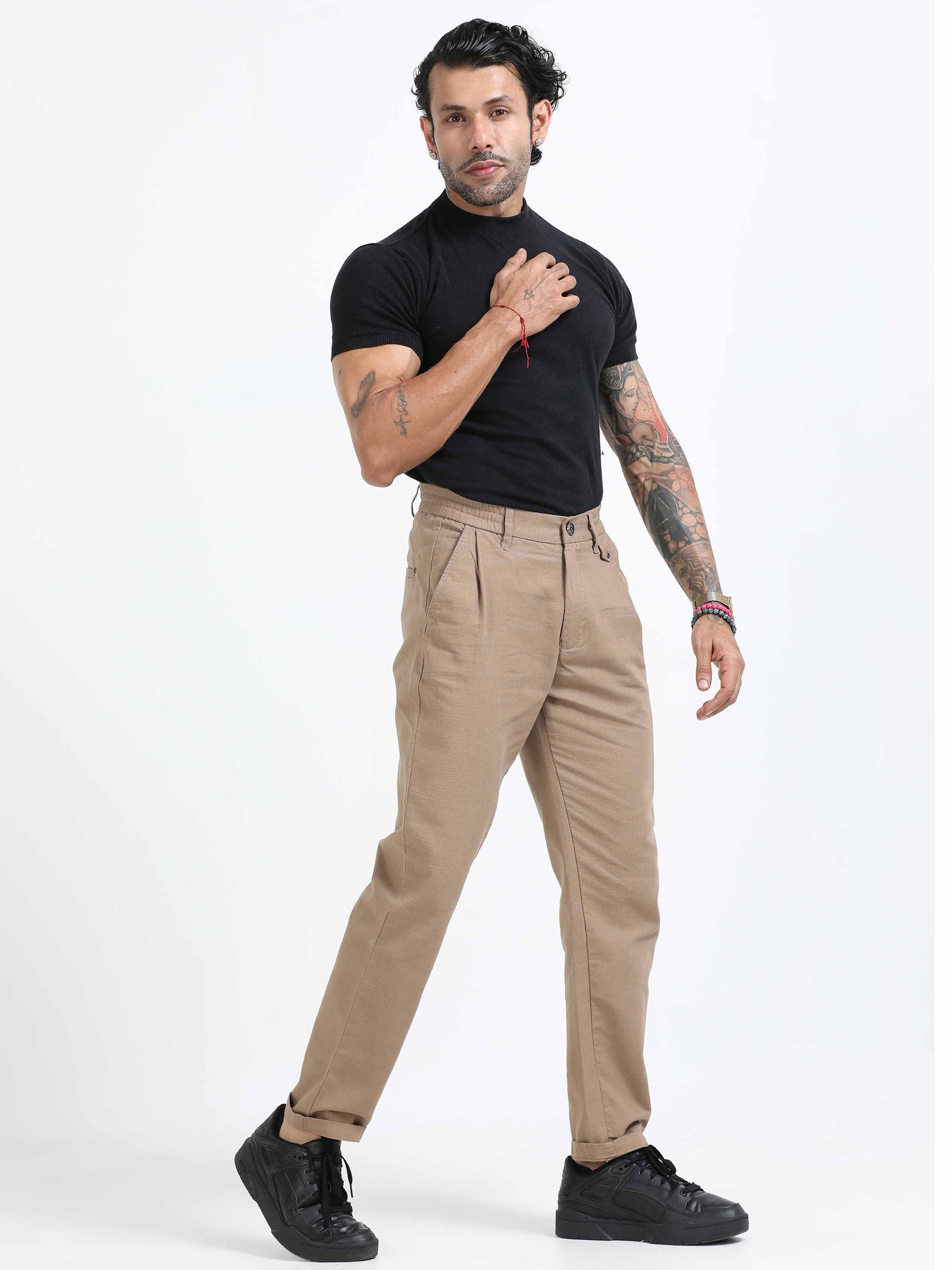 Elite Pleated Trouser - Linen Feels In Khaki