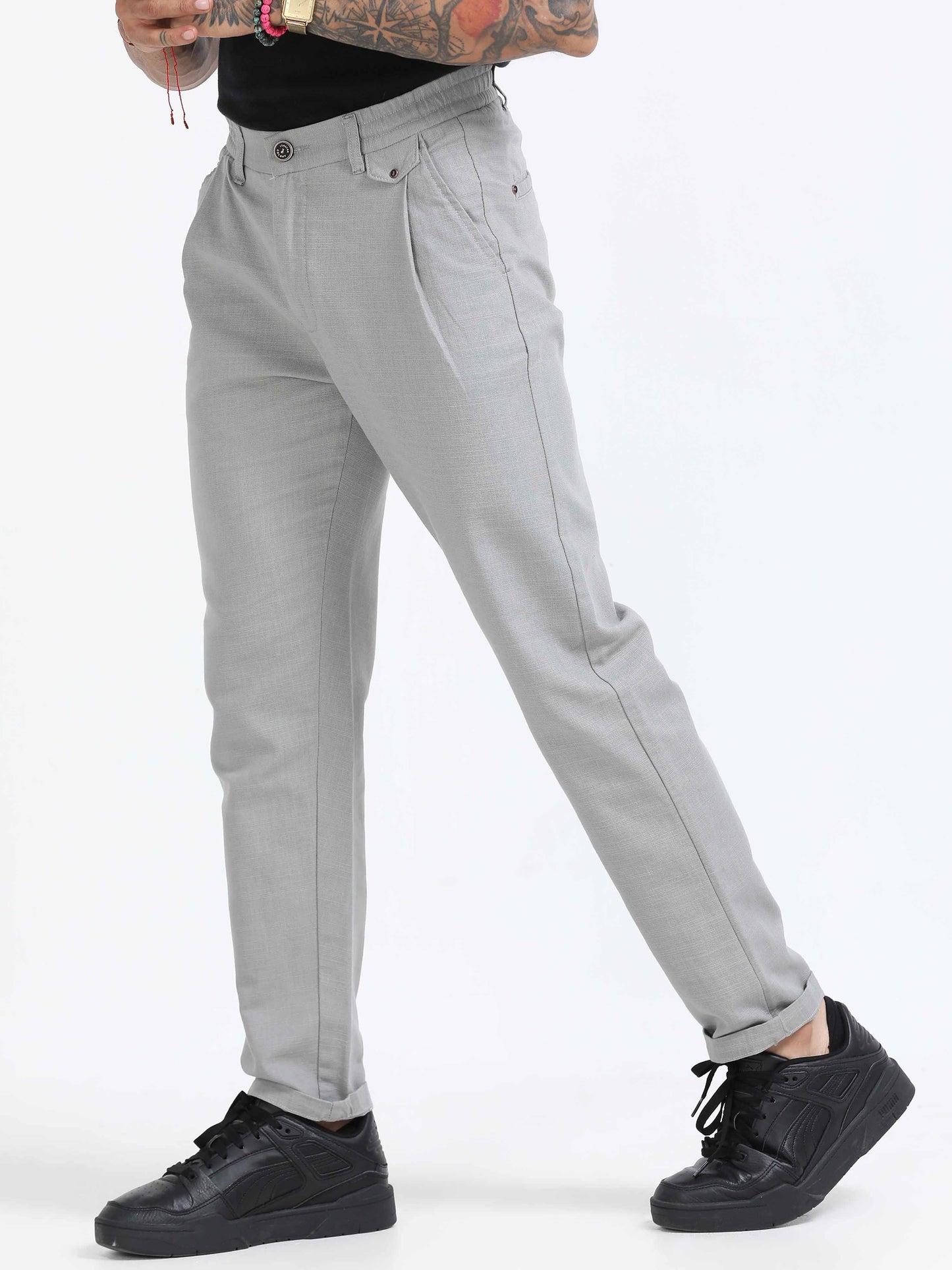 Elite Pleated Trouser - Linen Feels In Light Grey