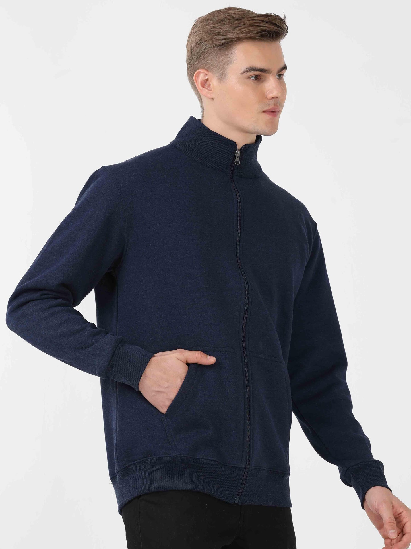 Denim Melange High Neck Sweatshirt
