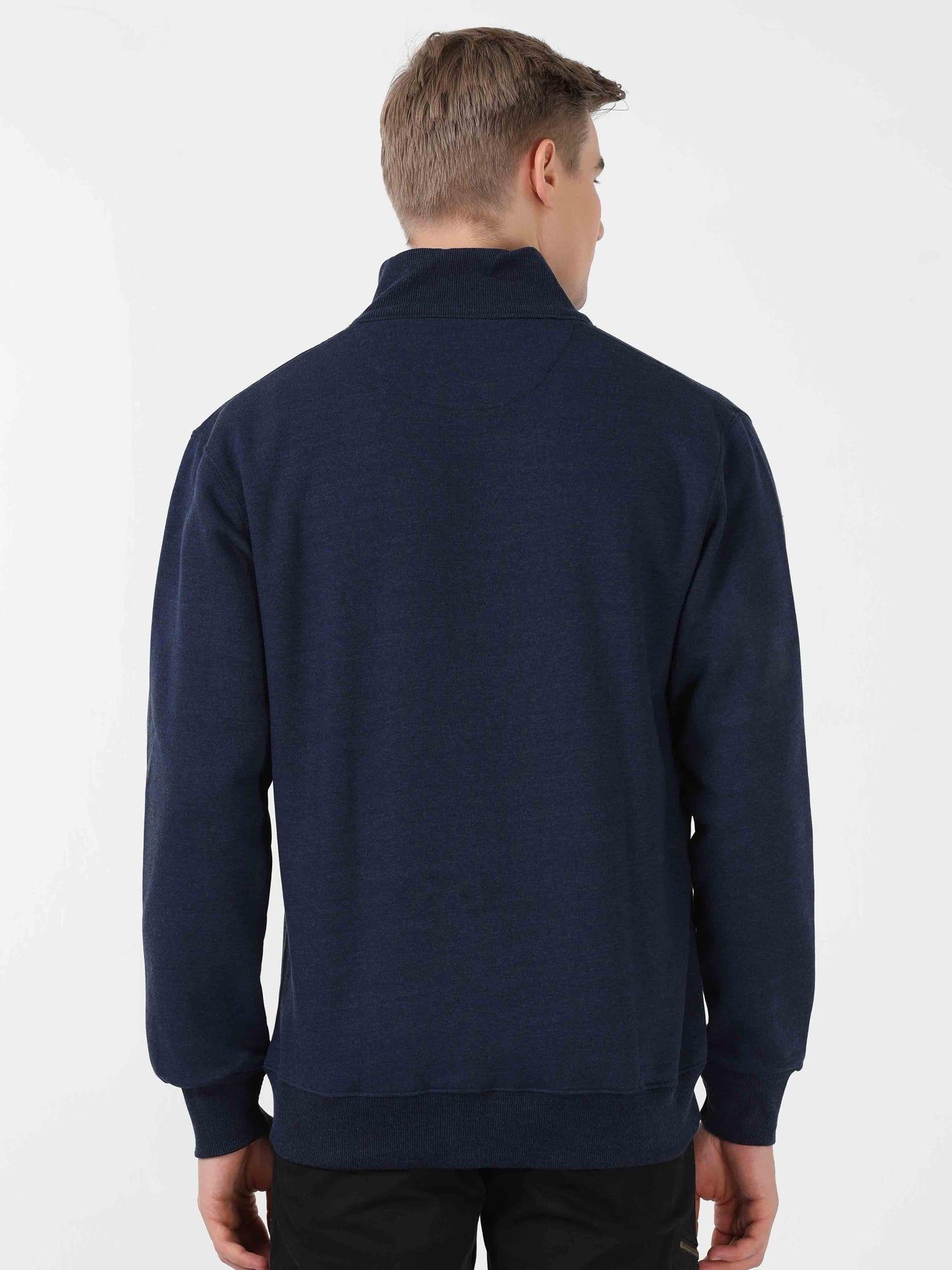 Denim Melange High Neck Sweatshirt