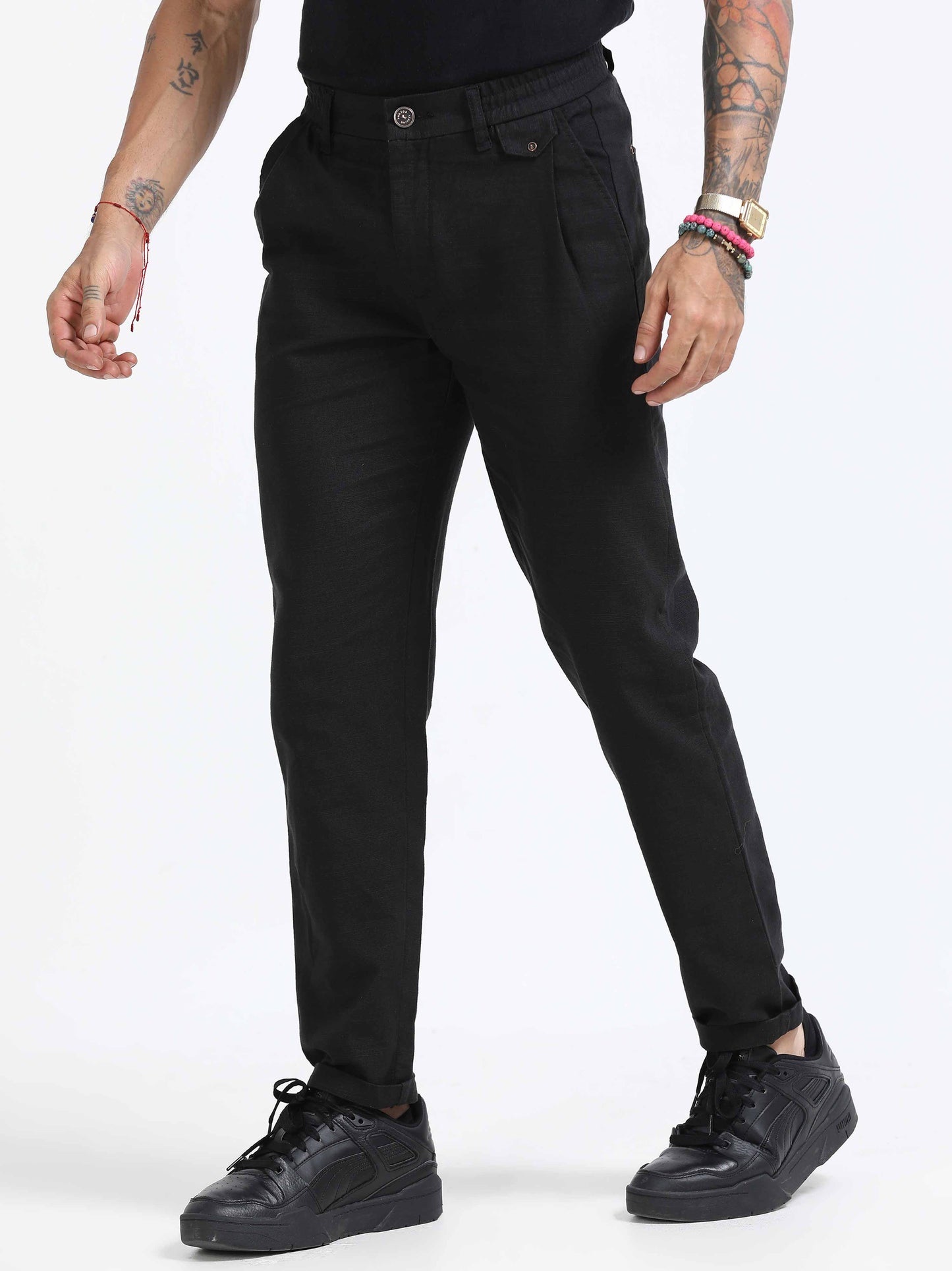 Elite Pleated Trouser - Linen Feels In Black
