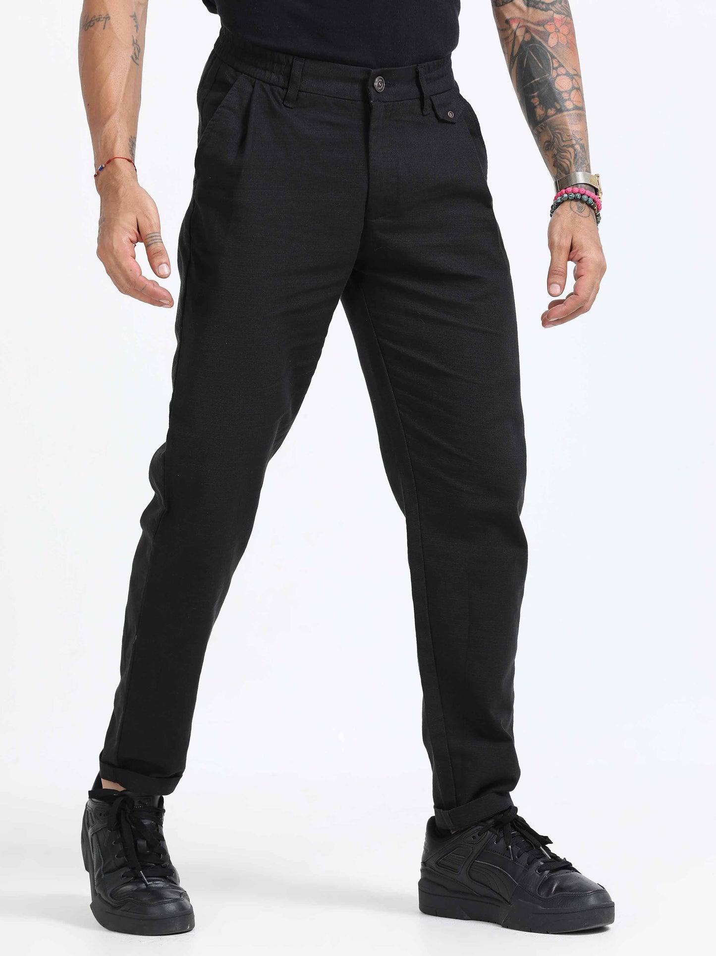 Elite Pleated Trouser - Linen Feels In Black