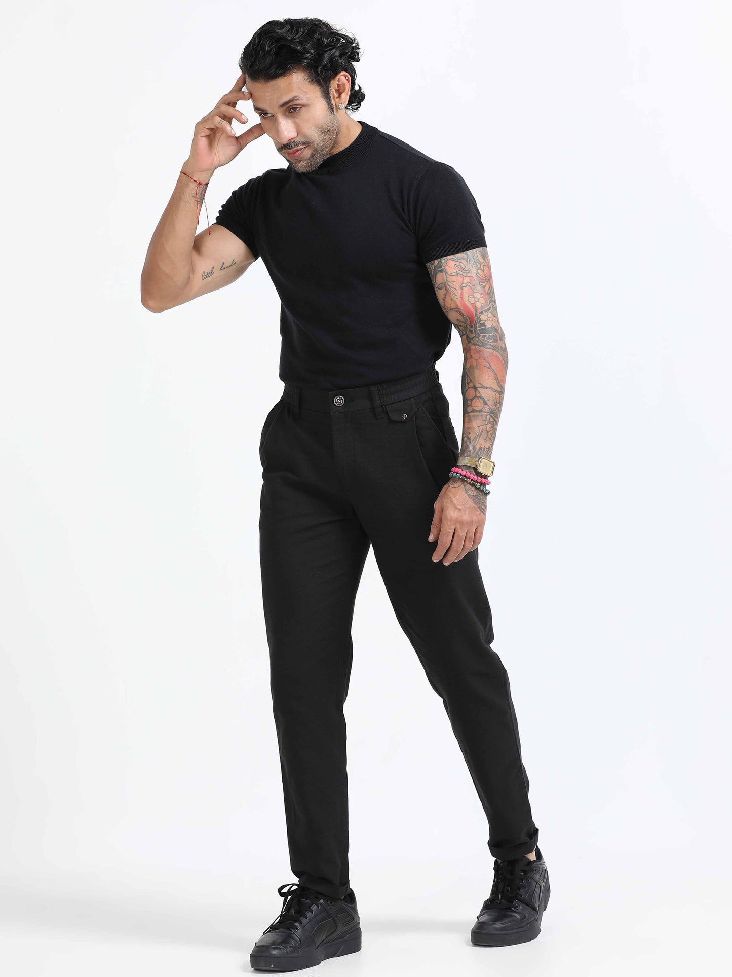 Elite Pleated Trouser - Linen Feels In Black