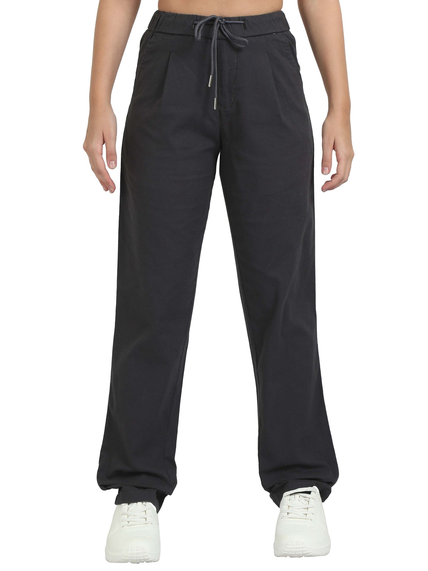 Women Lazy Linen Pleat Pant-Dk Grey