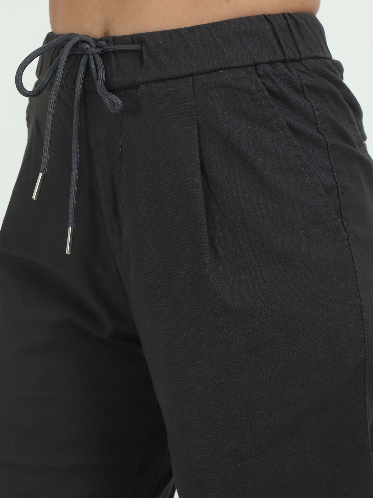 Women Lazy Linen Pleat Pant-Dk Grey