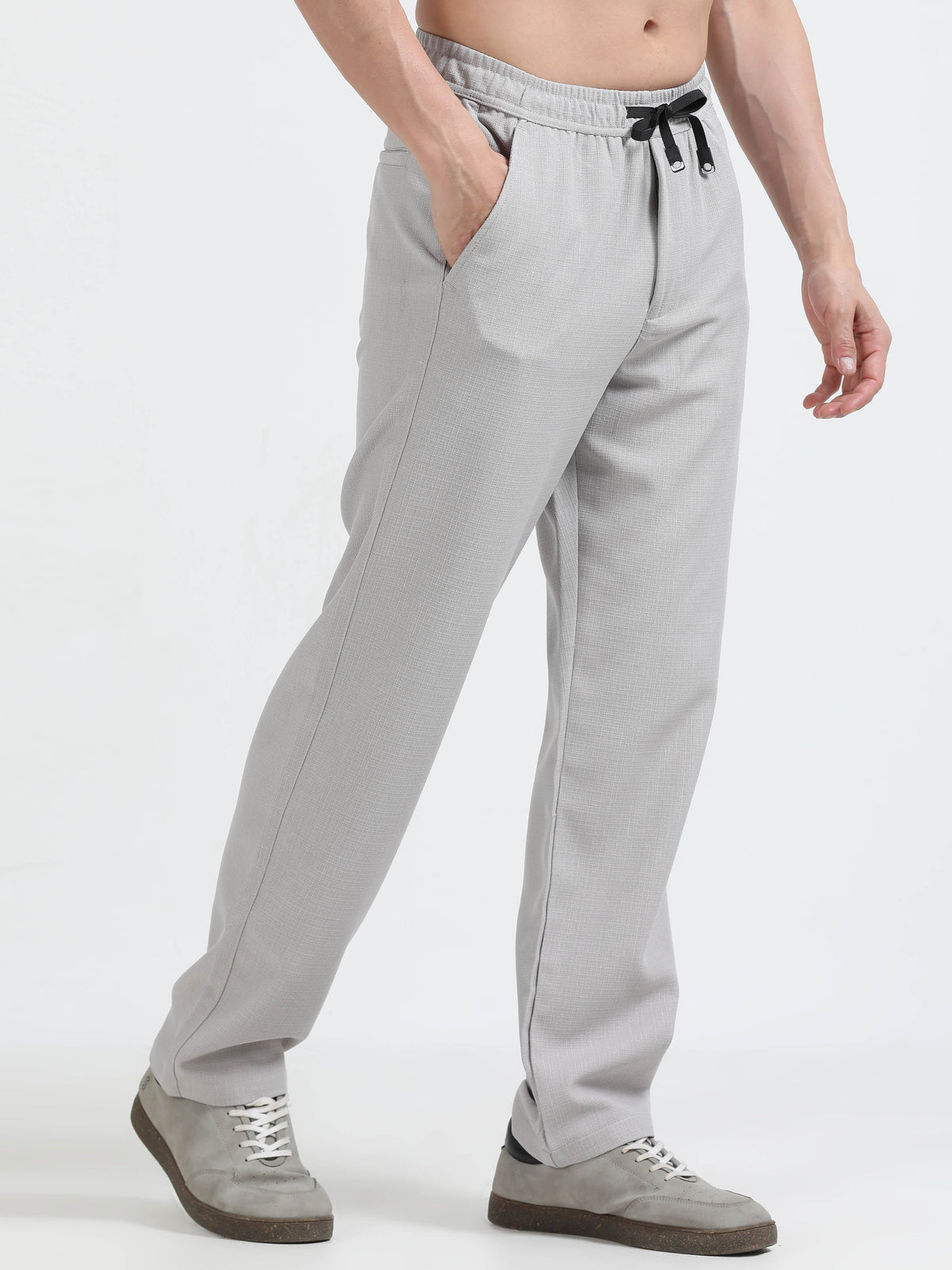 Men Lazy Linen Traveler Trouser-Stone