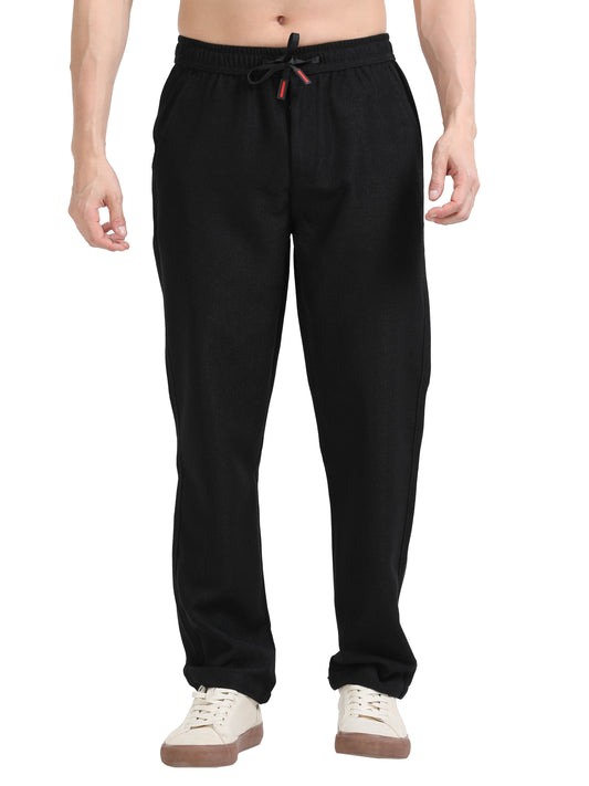 Trendy Mens Black Linen Trousers