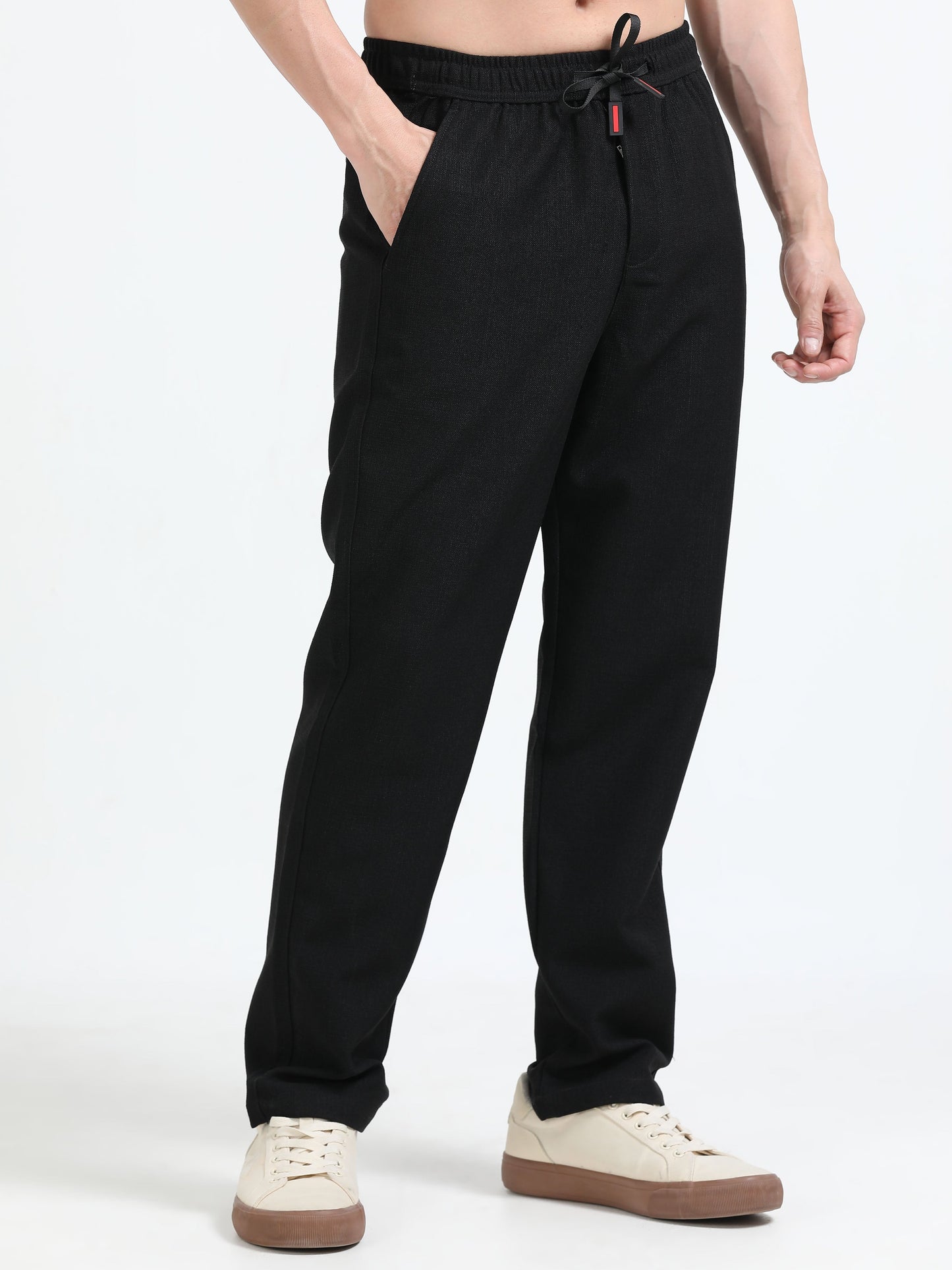Men Lazy Linen Traveller Trouser-Black