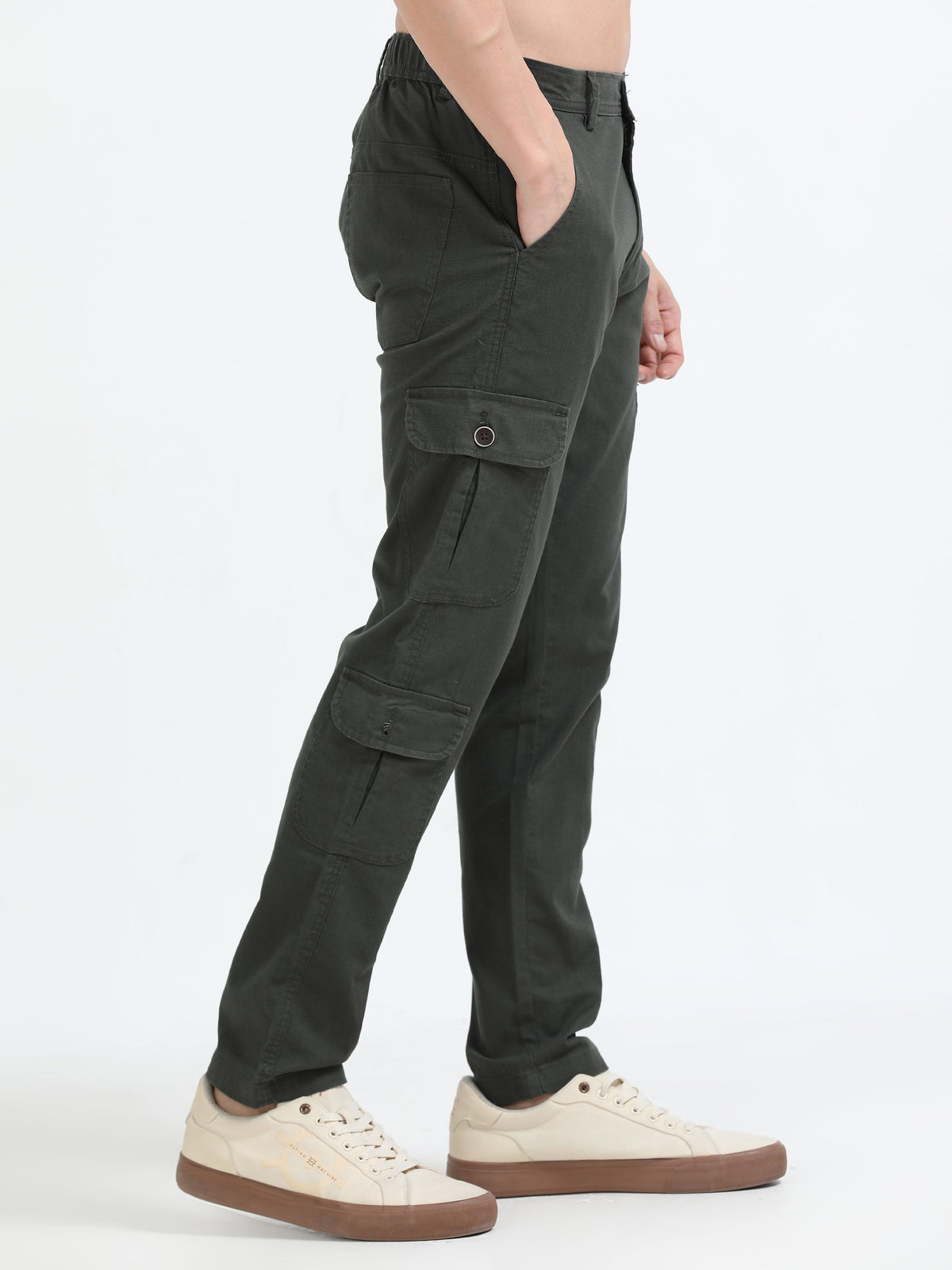 Men Lazy Linen Utility Cargo-Olive