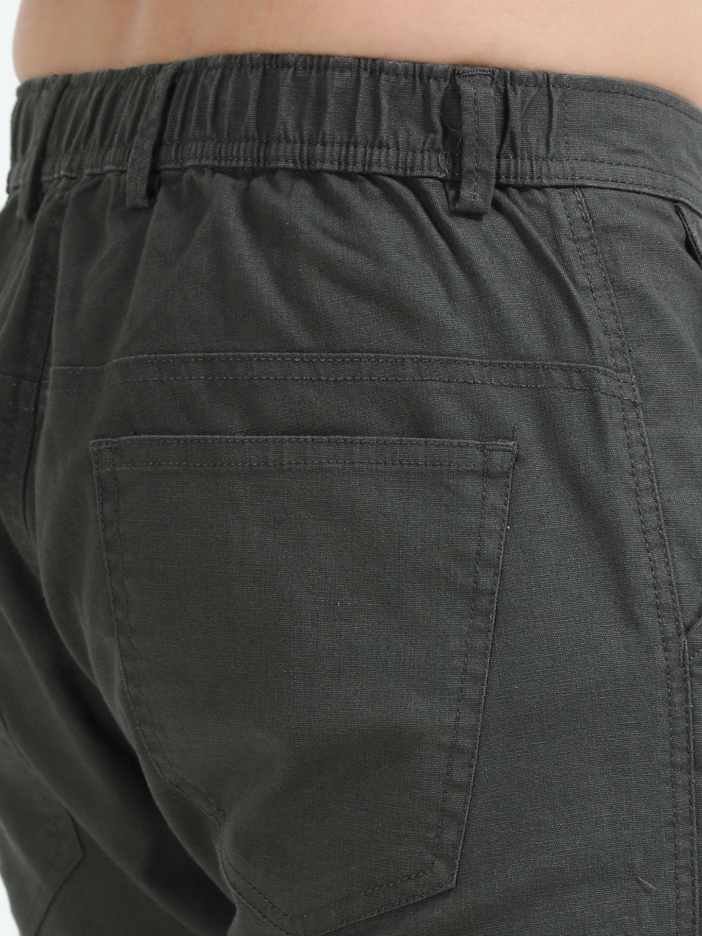 Men Lazy Linen Utility Cargo-Olive